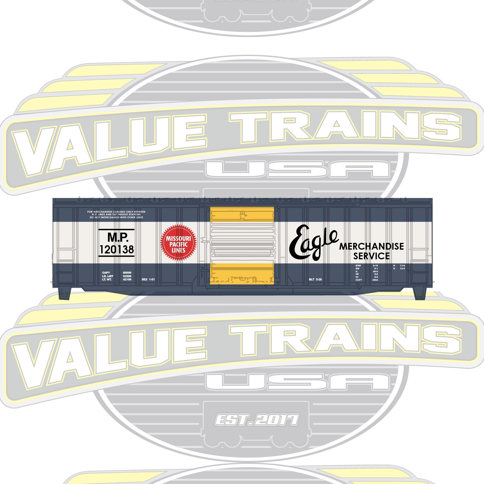 Value Trains USA HO 10063 Boxcar, Missouri Pacific Eagle #120138