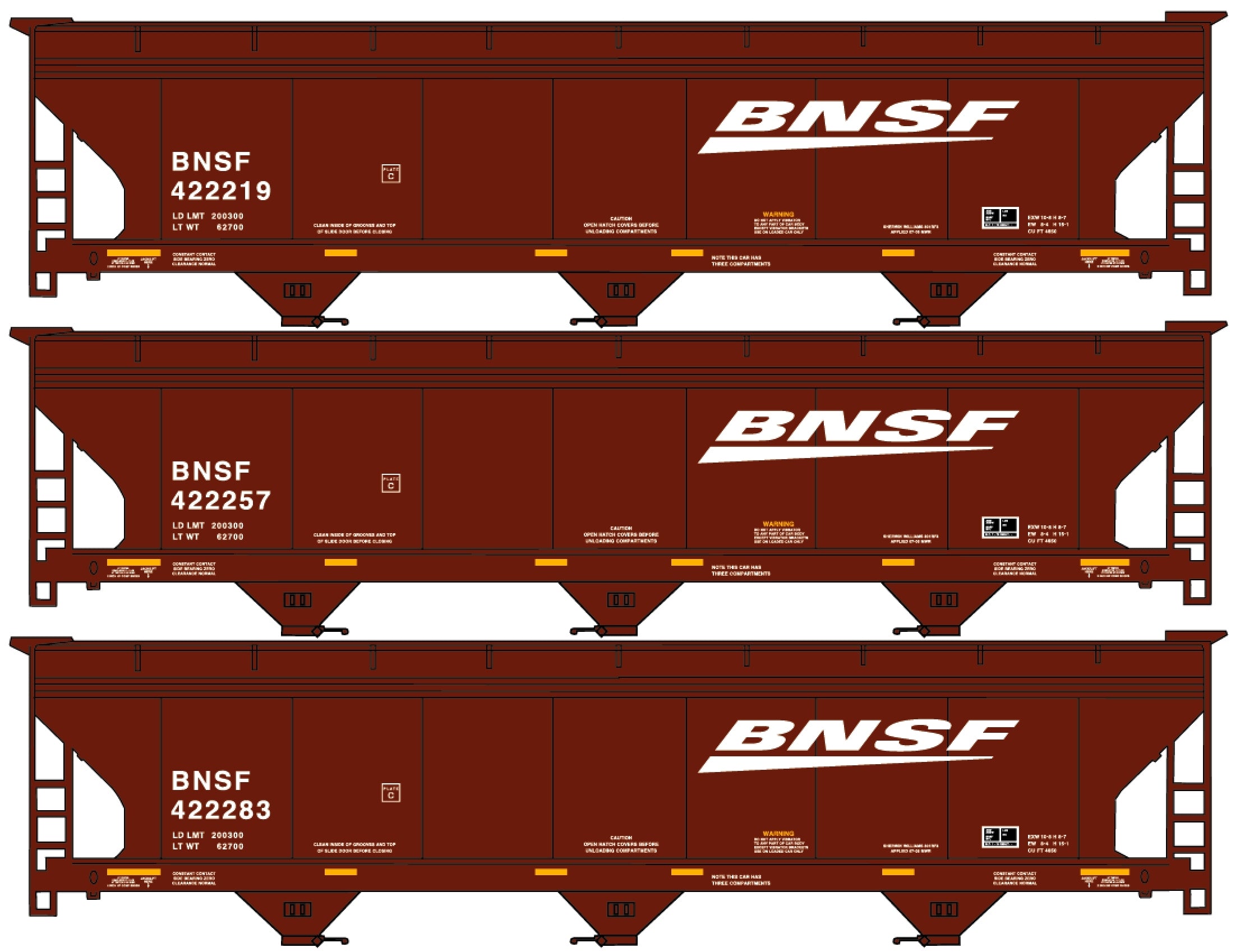 Accurail HO 8177 3-Bay ACF Covered Hopper Kit, Burlington Northern Santa Fe (3-Pack)