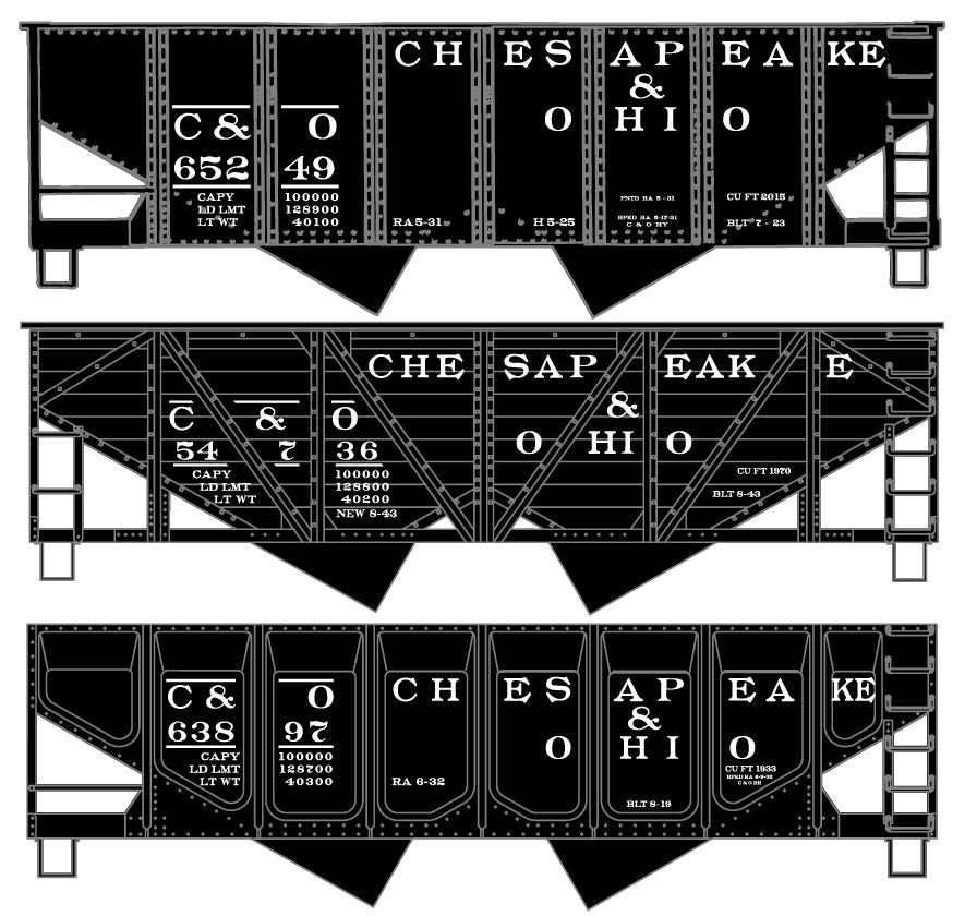 PREORDER Accurail HO 8186 55-Ton Twin Hopper Kit Set, Chesapeake & Ohio (3-Pack)