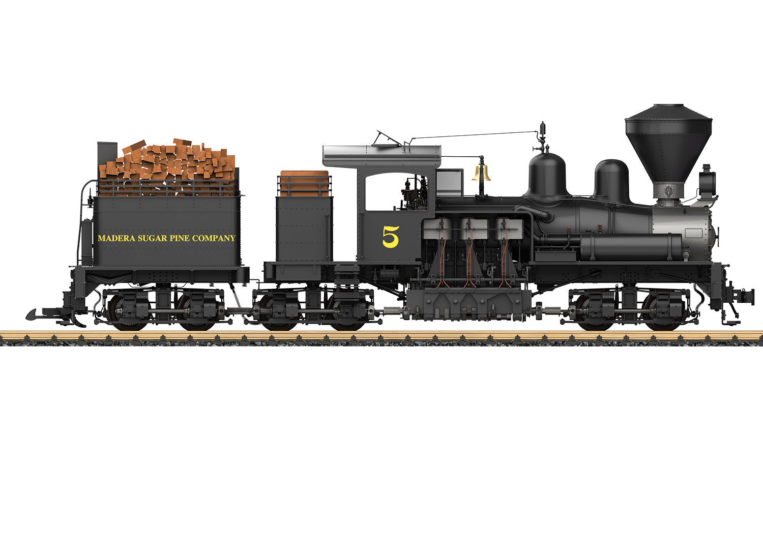 PREORDER LGB G 26703 Class C Three-Truck Shay Steam Locomotive with Smoke, Madera Sugar Pine #5 (DCC & Sound Equipped)