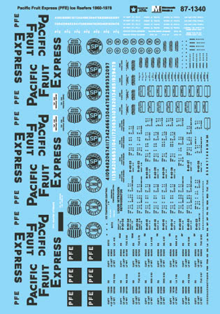 Microscale HO 87-1340 Pacific Fruit Express Railroad Decal Set, Ice Reefers (1960-1978)