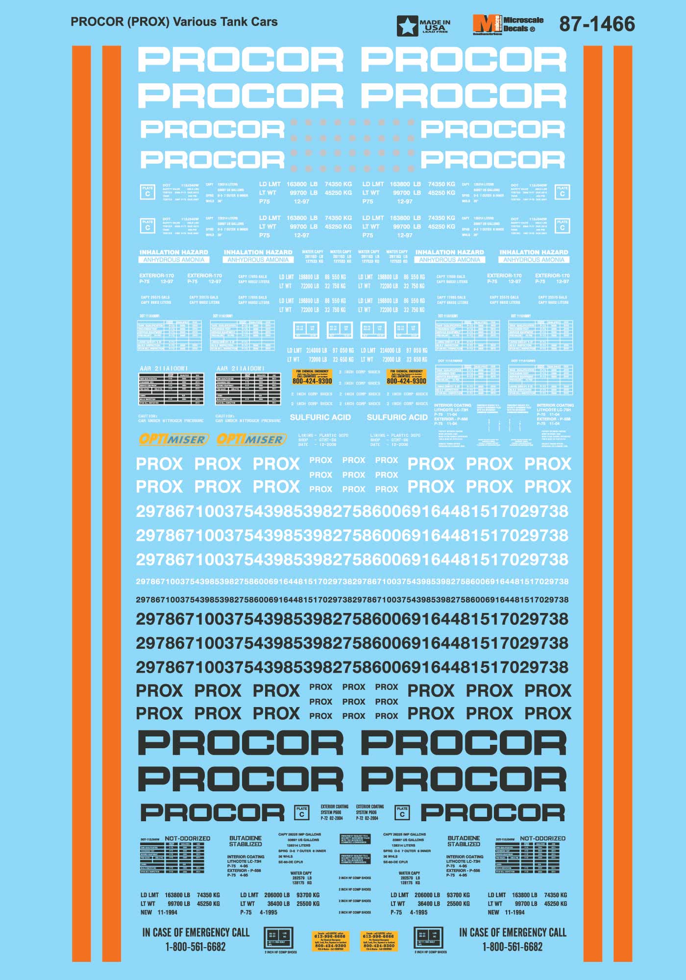 Microscale HO 87-1466 Procor, Various Tank Cars