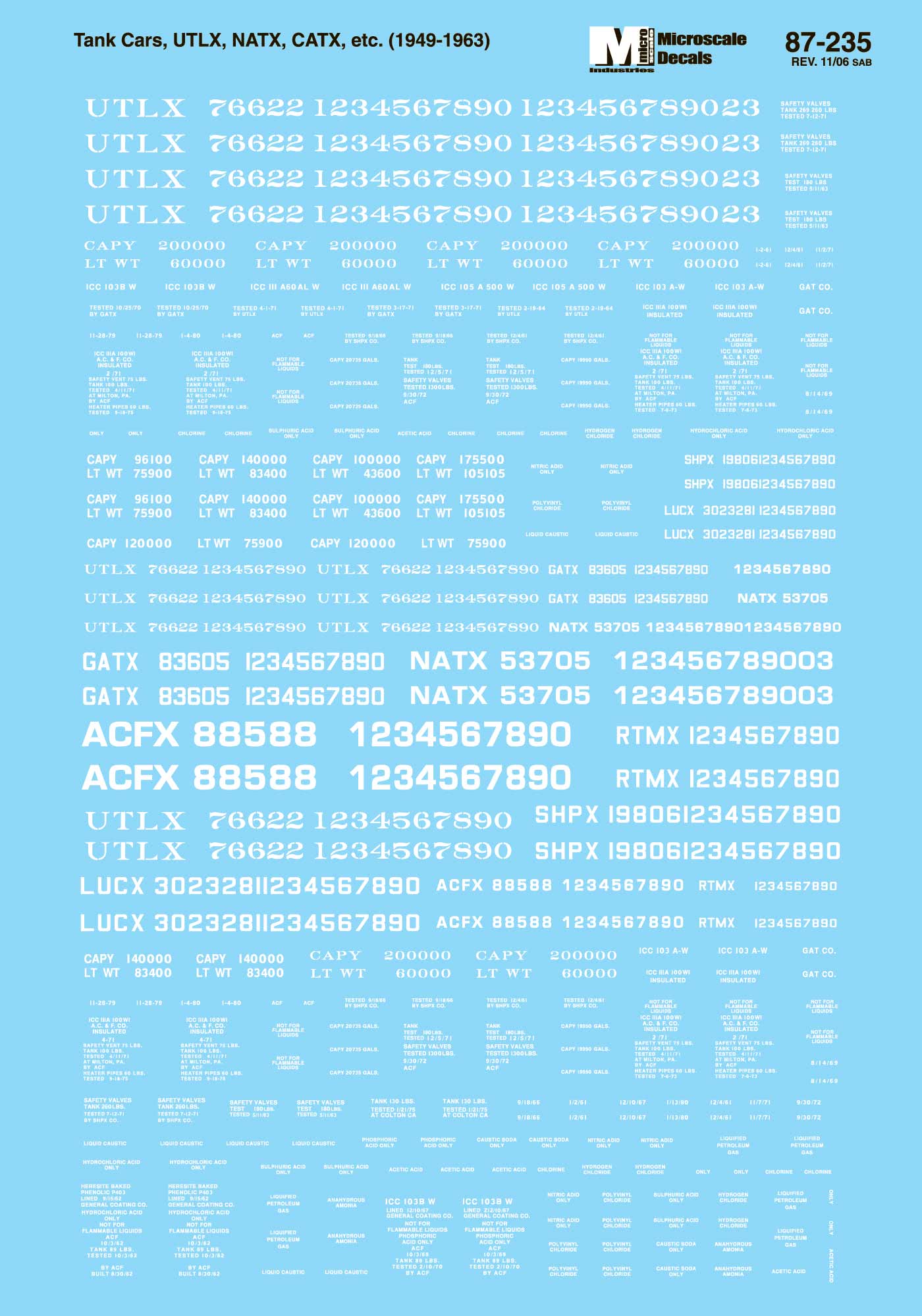 Microscale HO 87-235 Lease Tank Cars, White #1