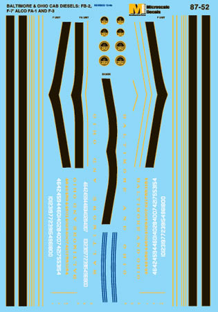 Microscale HO 87-52 Baltimore & Ohio, FA-1/FB-2/F3/F7 Cab Unit Diesels (1950-1960)
