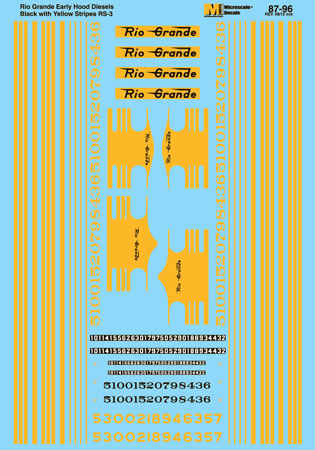 Microscale HO 87-96 Denver & Rio Grande Western, Early Hood Unit Diesels (Black & Yellow)