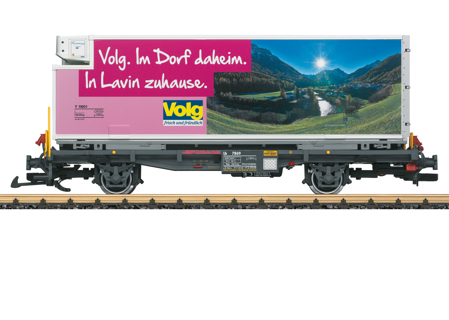PREORDER LGB G 46896 Volg Container Flatcar with Reefer Container, Rhaetian RhB #7869