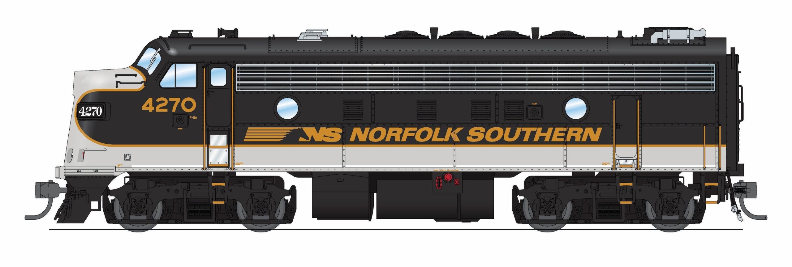 PREORDER Broadway Limited Imports HO 9701 EMD F9/F7 A/B Diesel Locomotive, Norfolk Southern Tuxedo Scheme #4270/4275 (Unpowered B Unit)
