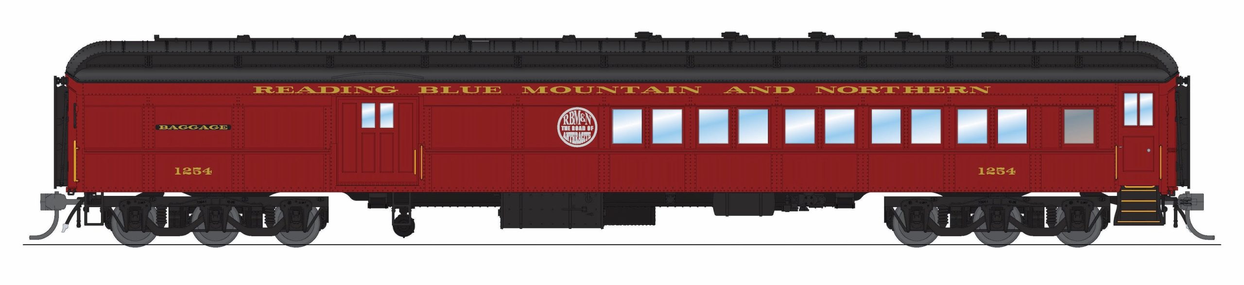 PREORDER Broadway Limited Imports HO 9744 Baggage-Combine Car, Reading Blue Mountain & Northern #1254