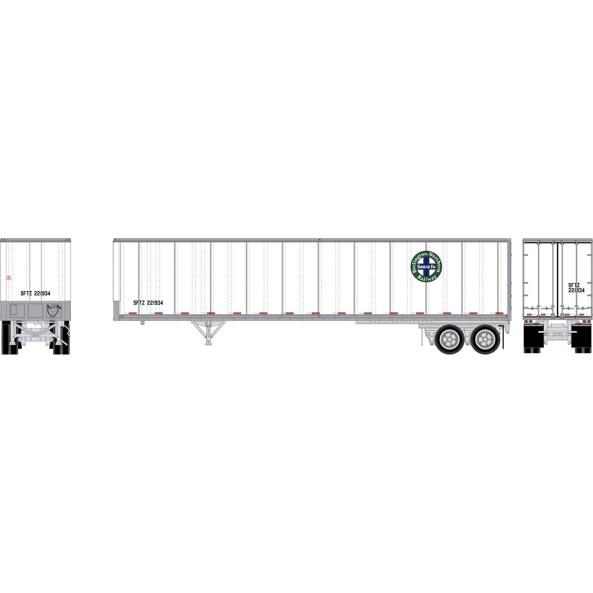 PREORDER Athearn HO ATH-2603 45ft Fruehauf Z-Van Smooth Side Trailer, Burlington Northern Santa Fe #221934