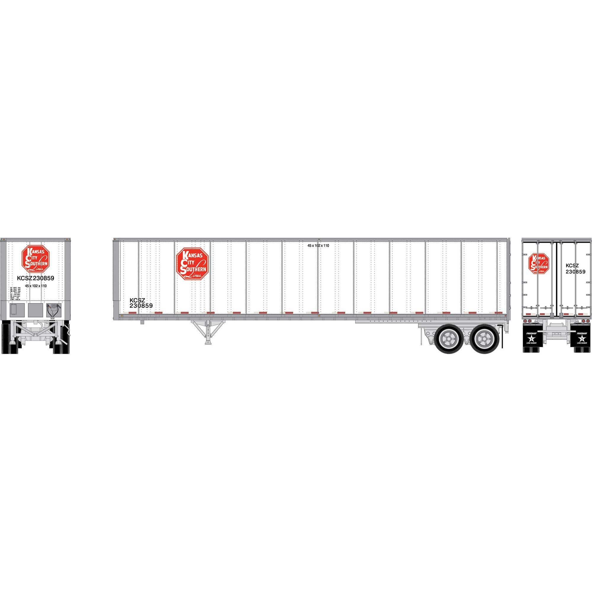 PREORDER Athearn HO ATH-2607 45ft Fruehauf Z-Van Smooth Side Trailer, Kansas City Southern #230859