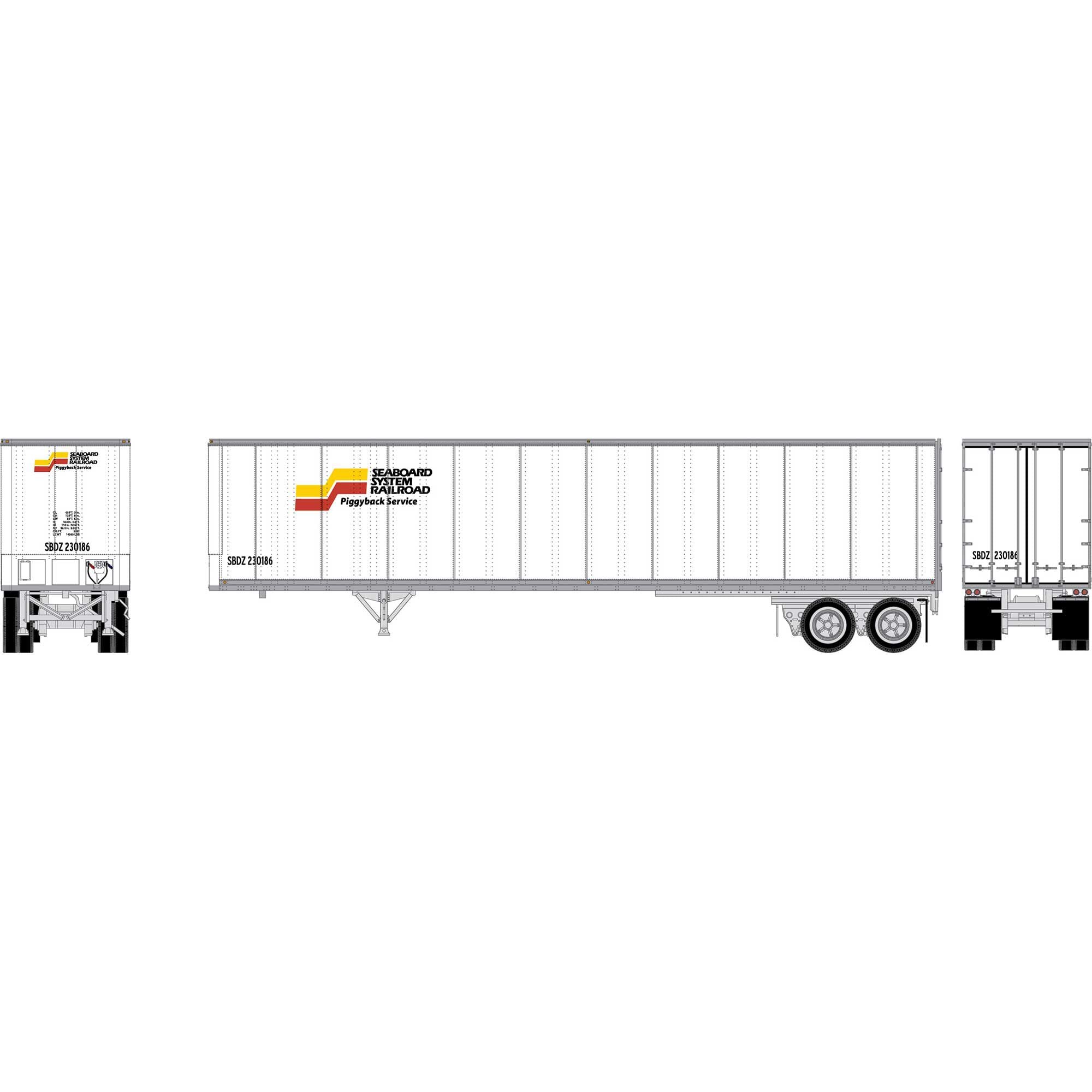 PREORDER Athearn HO ATH-2611 45ft Fruehauf Z-Van Smooth Side Trailer, Seaboard System #230186