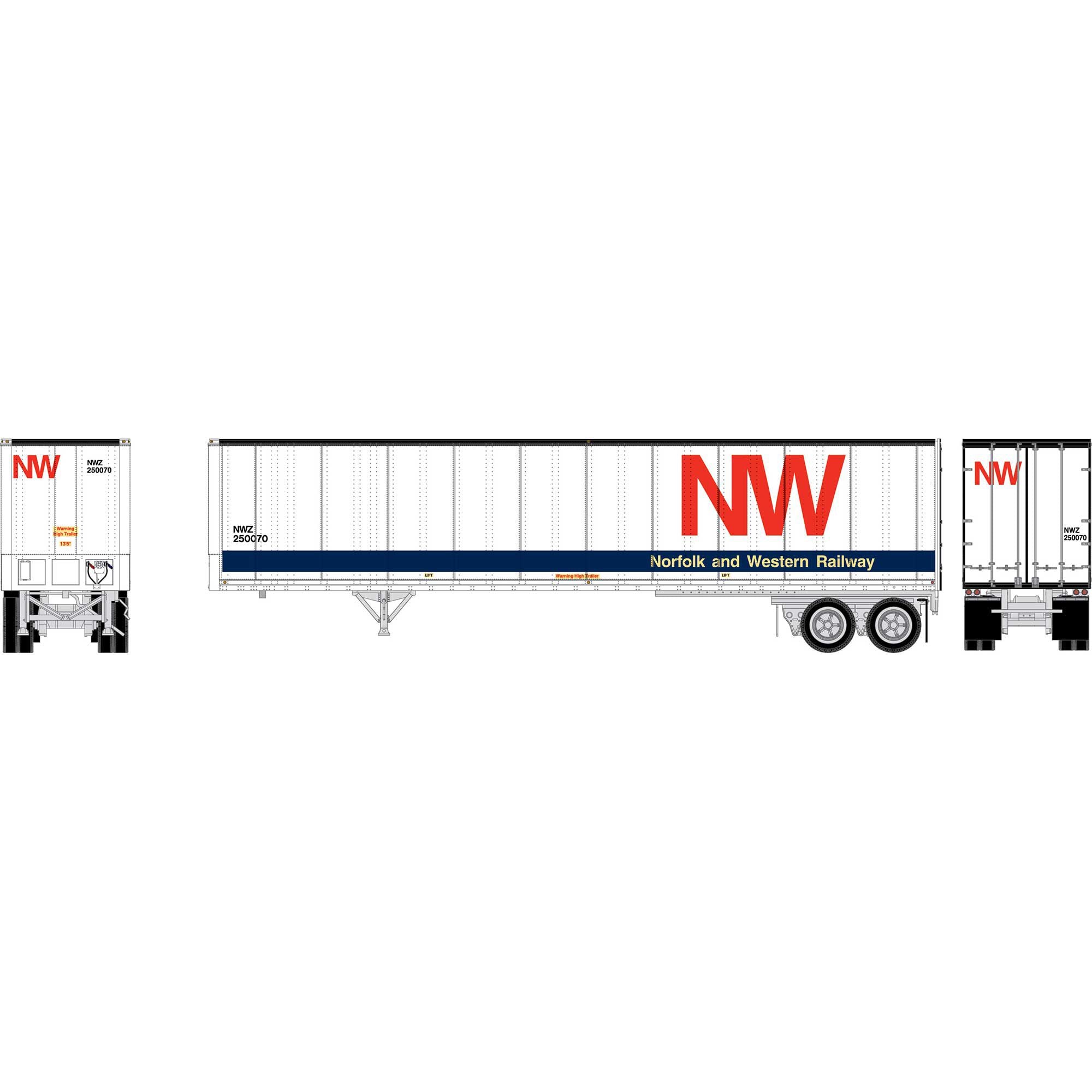 PREORDER Athearn HO ATH-2613 45ft Fruehauf Z-Van Smooth Side Trailer, Norfolk & Western #250070
