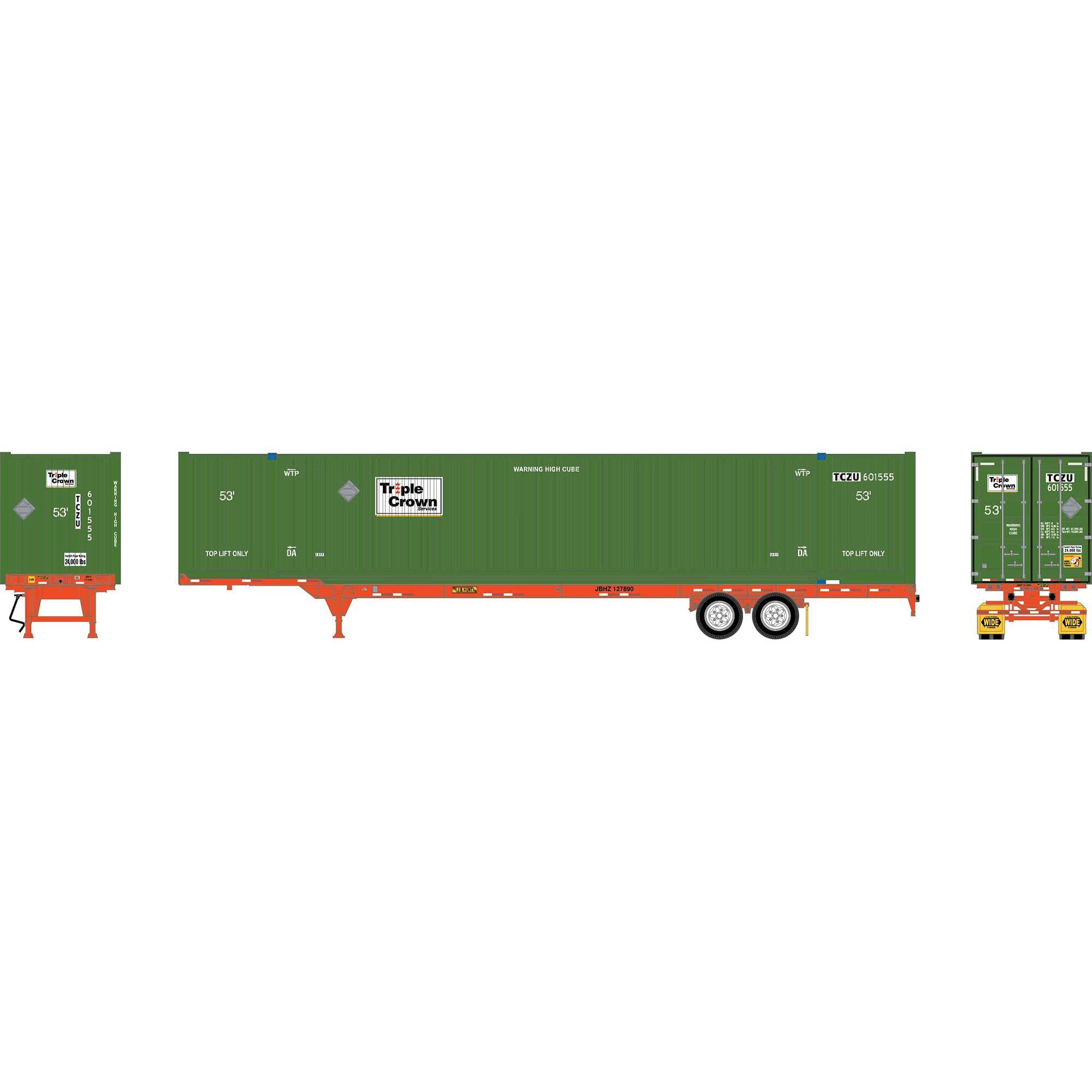 PREORDER Athearn HO ATH-2655 53ft Chassis with 53ft Jindo Container, JB Hunt with Triple Crown Container