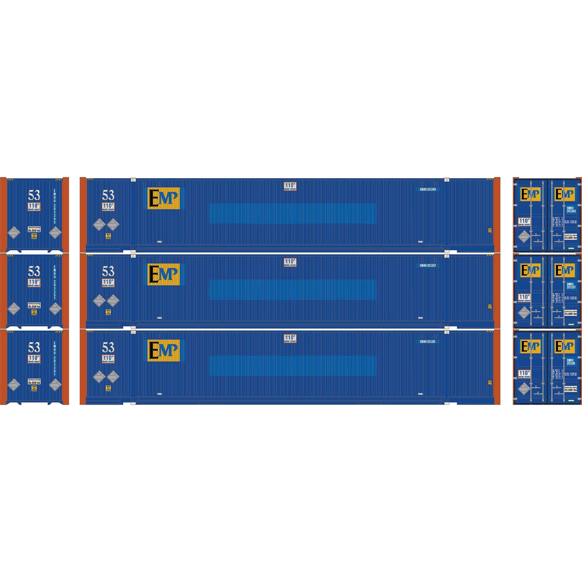 PREORDER Athearn HO ATH-2657 53ft Jindo Container, EMP (3-Pack)