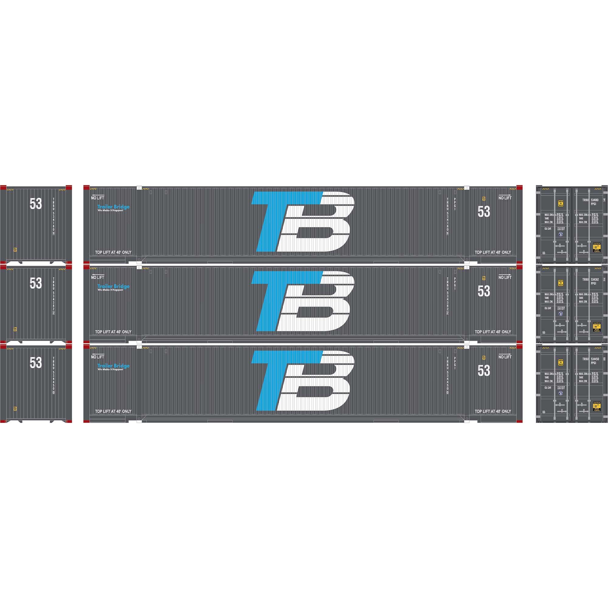 PREORDER Athearn HO ATH-2661 53ft Jindo Container, Trailer Bridge (3-Pack)