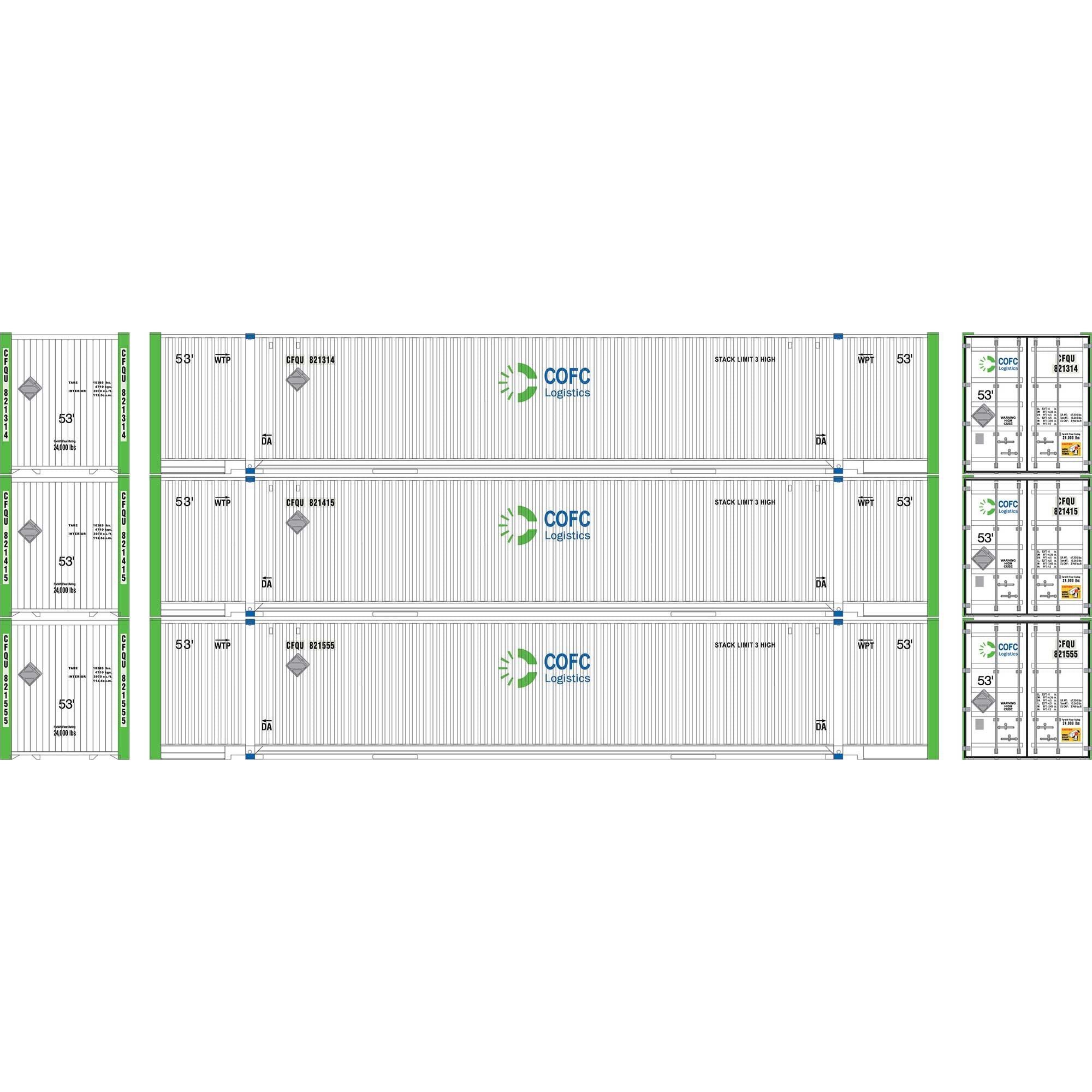 PREORDER Athearn HO ATH-2662 53ft Jindo Container, COFC Logistics (3-Pack)