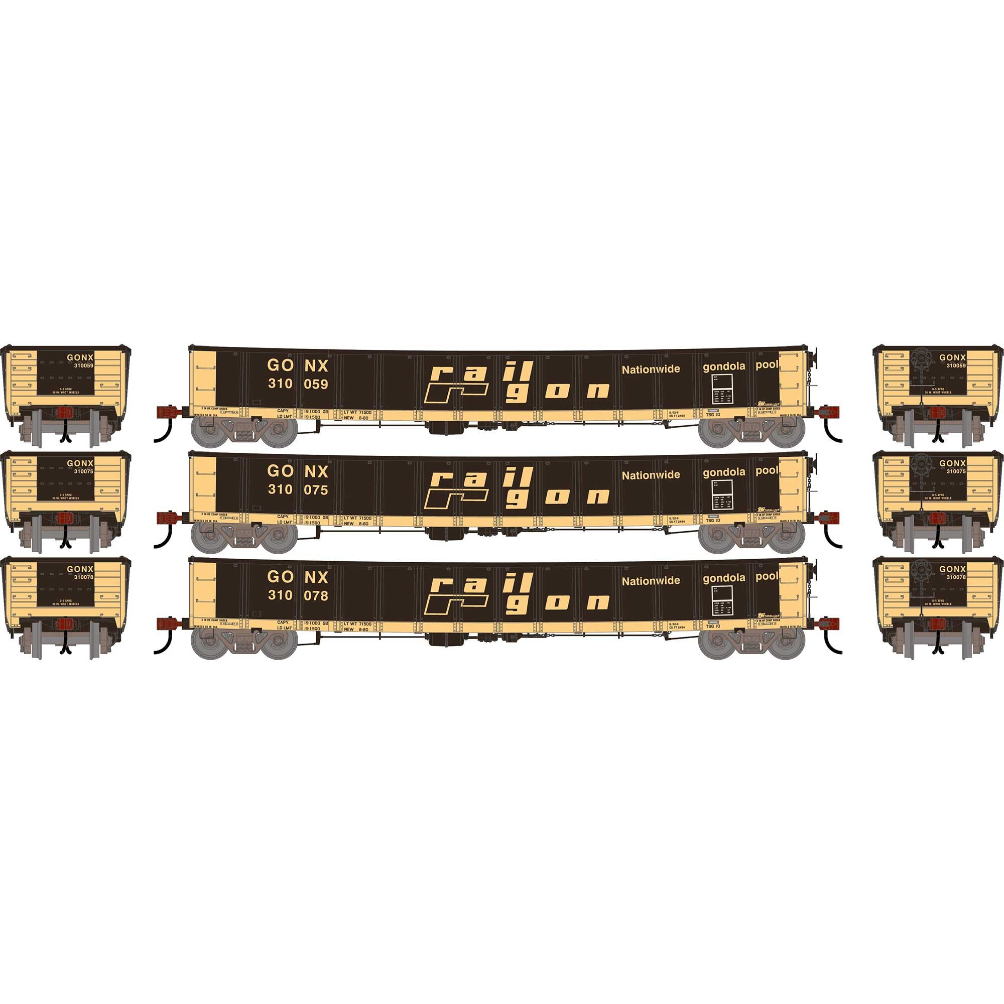 PREORDER Athearn HO 2719 52' Deformed 2494 CarKnocker Mill Gondola, Railgon (Primed for Grime) #310059/310075/310078 (3-Pack)