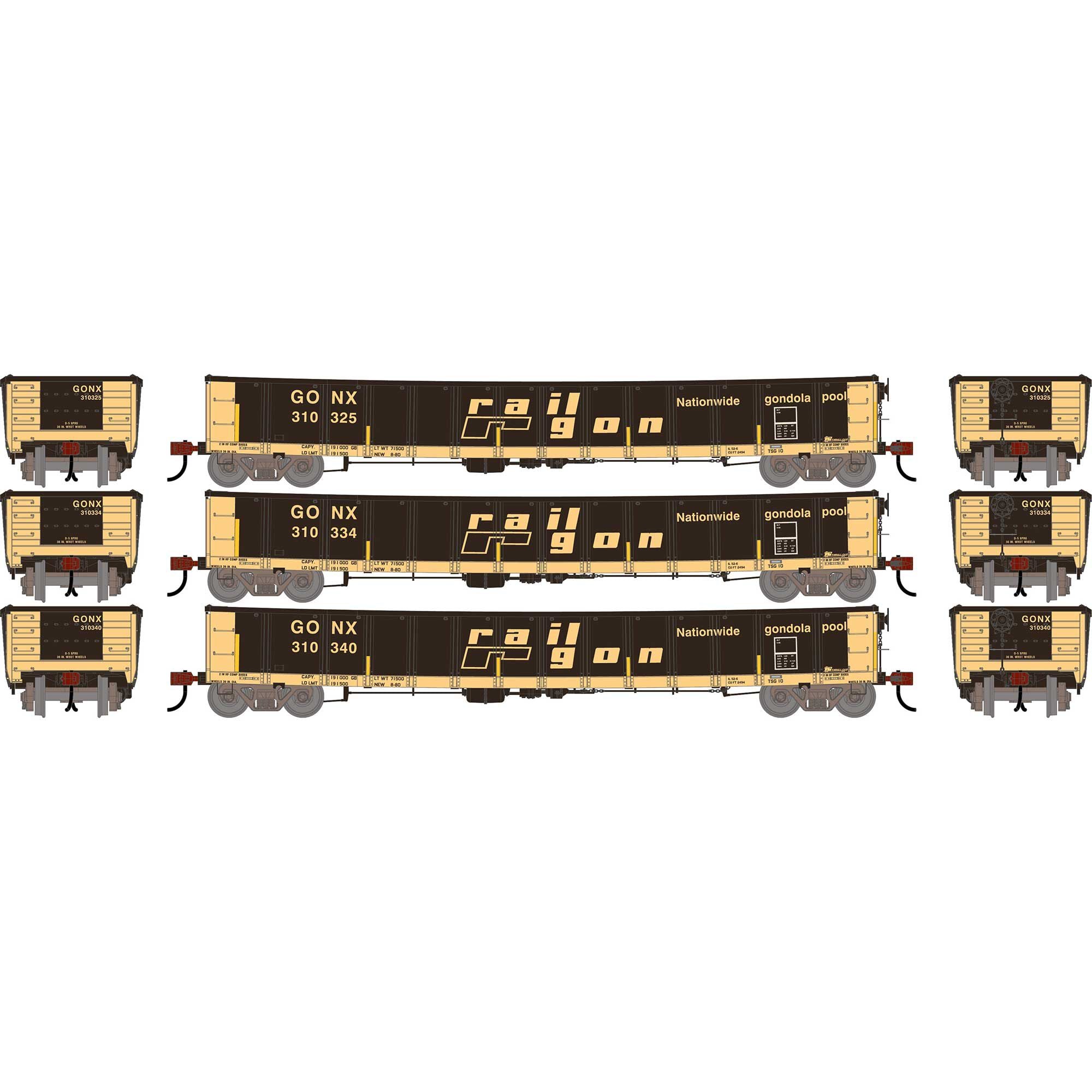 PREORDER Athearn HO 2722 52' Deformed 2494 CarKnocker Mill Gondola, Railgon (Primed for Grime) #310325/310334/310340 (3-Pack)