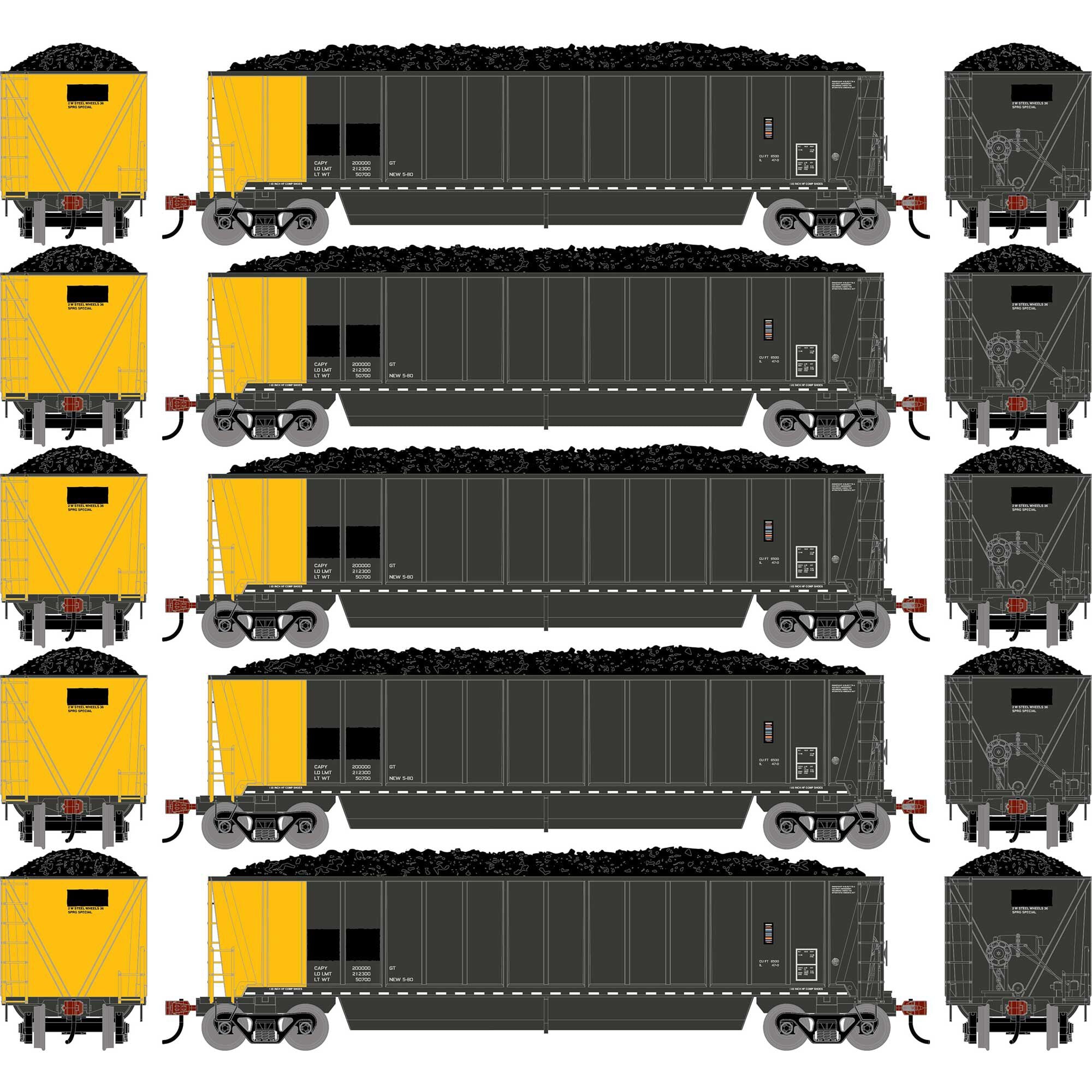 PREORDER Athearn HO 2752 Berwick Bathtub Gondola with Standard Sides & Load, Data Only (Primed for Grime) (5-Pack)