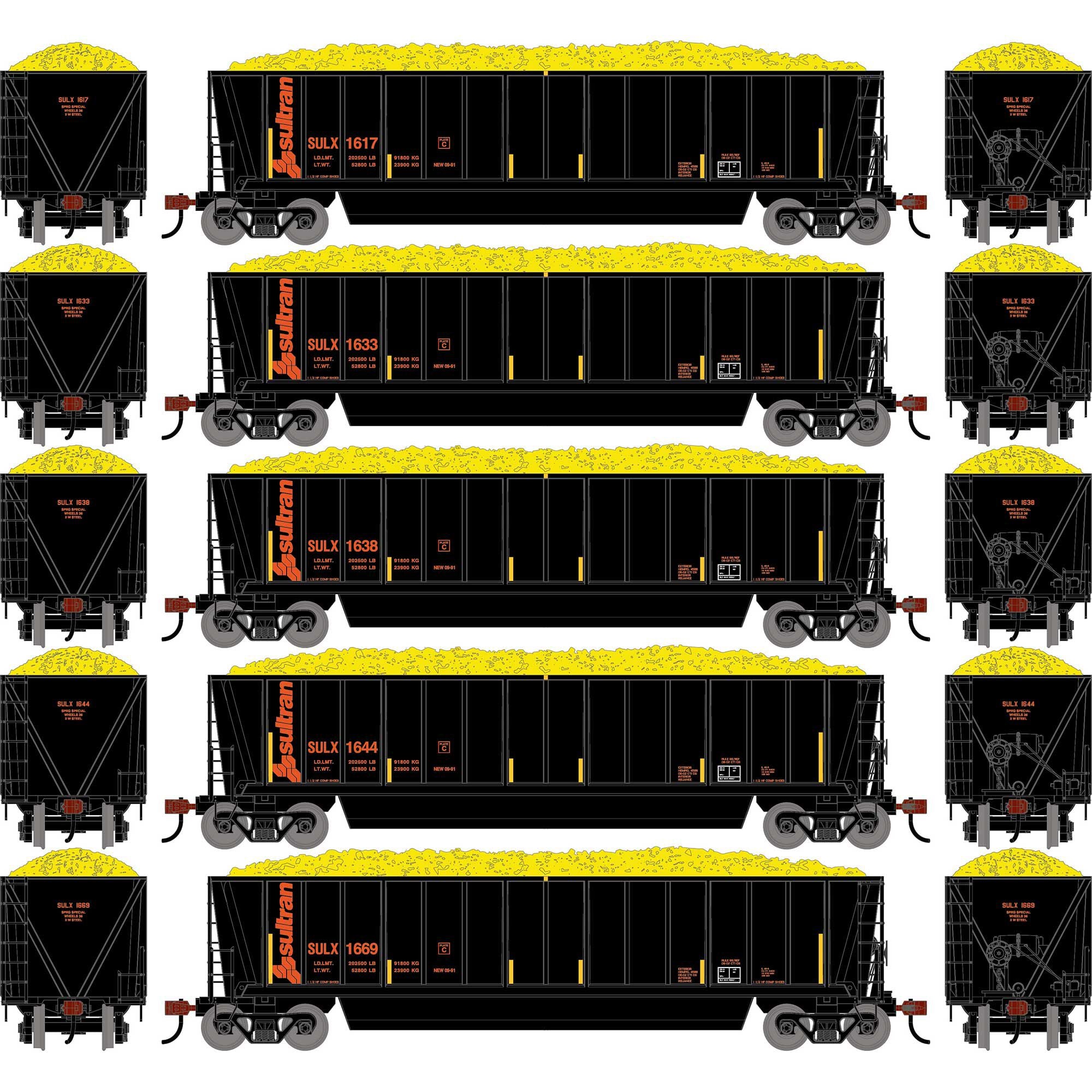 PREORDER Athearn HO 2756 Berwick Bathtub Gondola with Standard Sides & Load, Sultran #1617/1633/1638/1644/1669 (5-Pack)