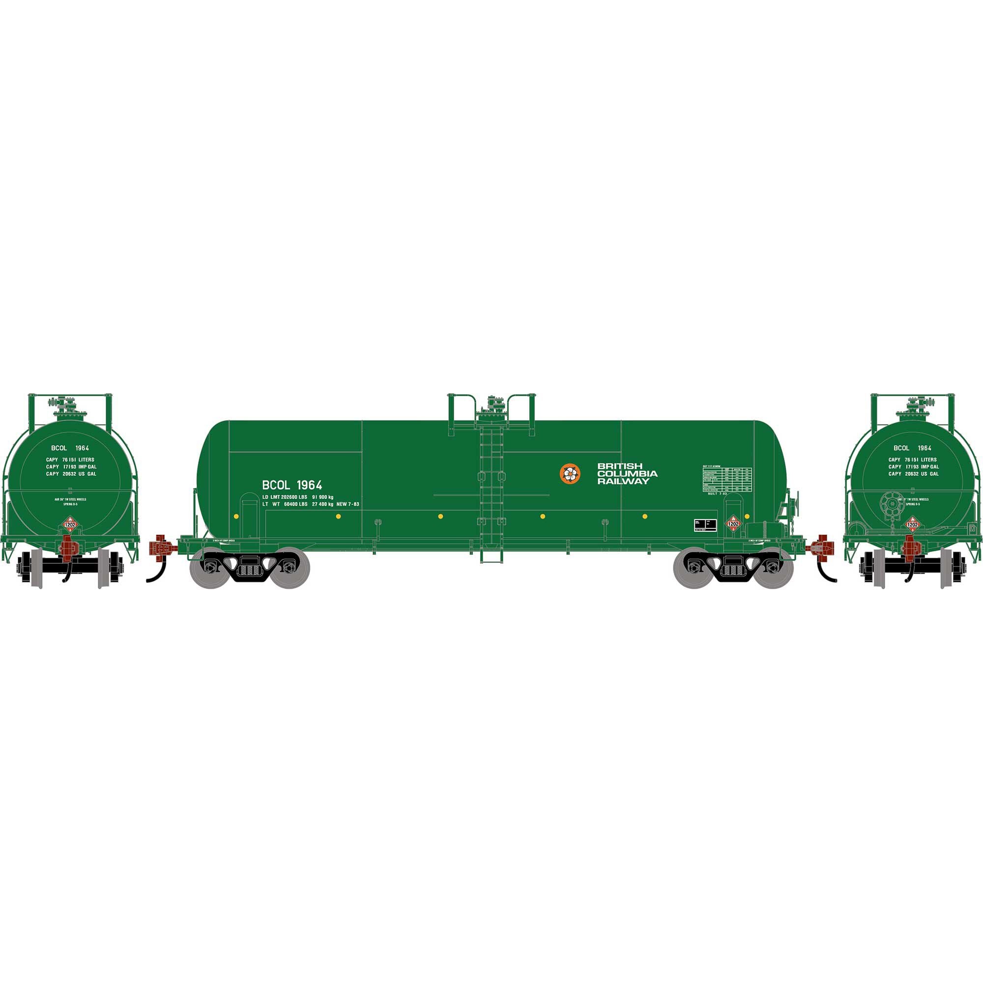 PREORDER Athearn HO 2760 20,900 Gallon Acid Tank Car, British Columbia #1964