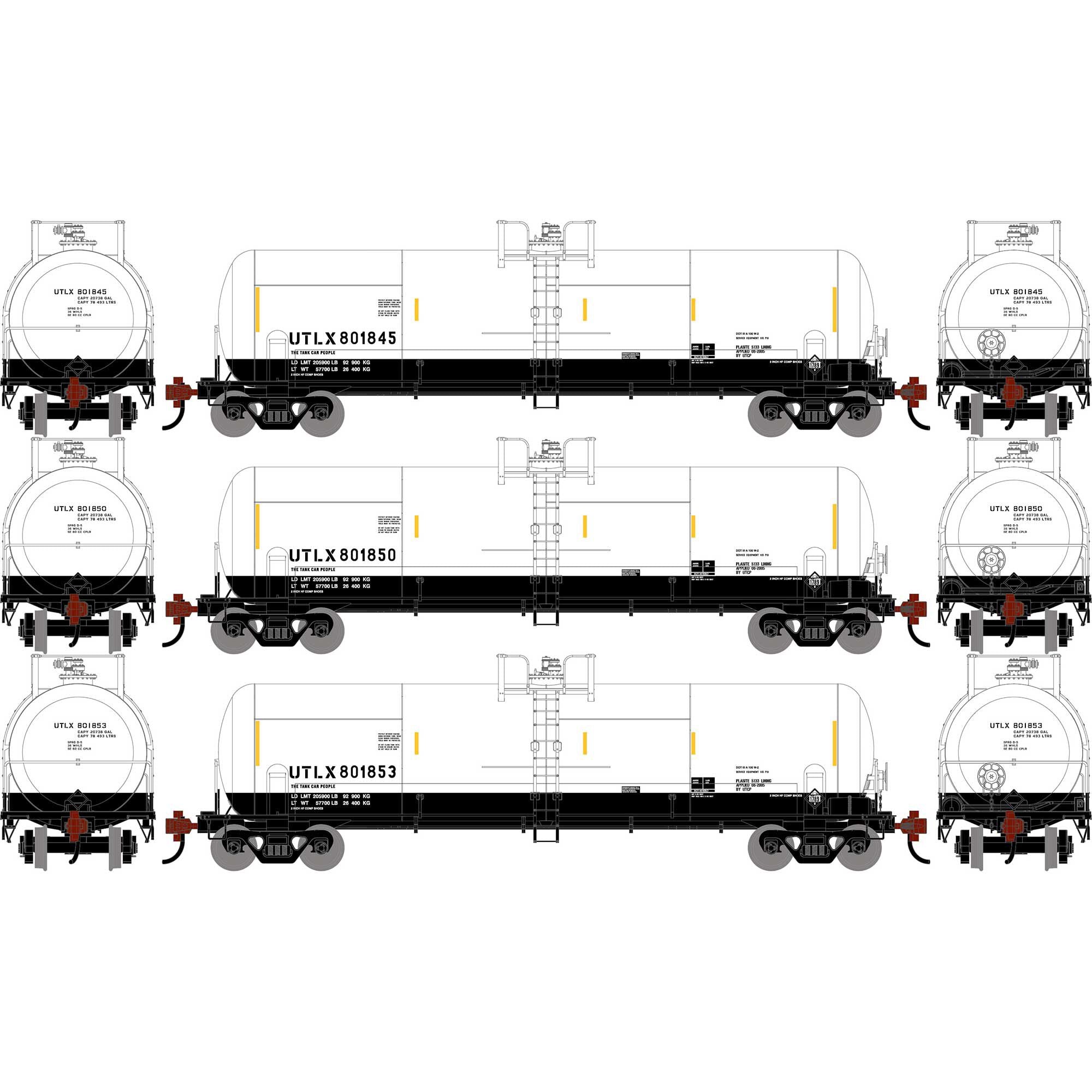 PREORDER Athearn HO 2770 20,900 Gallon Acid Tank Car, Union Tank Car #801845/801850/801853 (3-Pack)