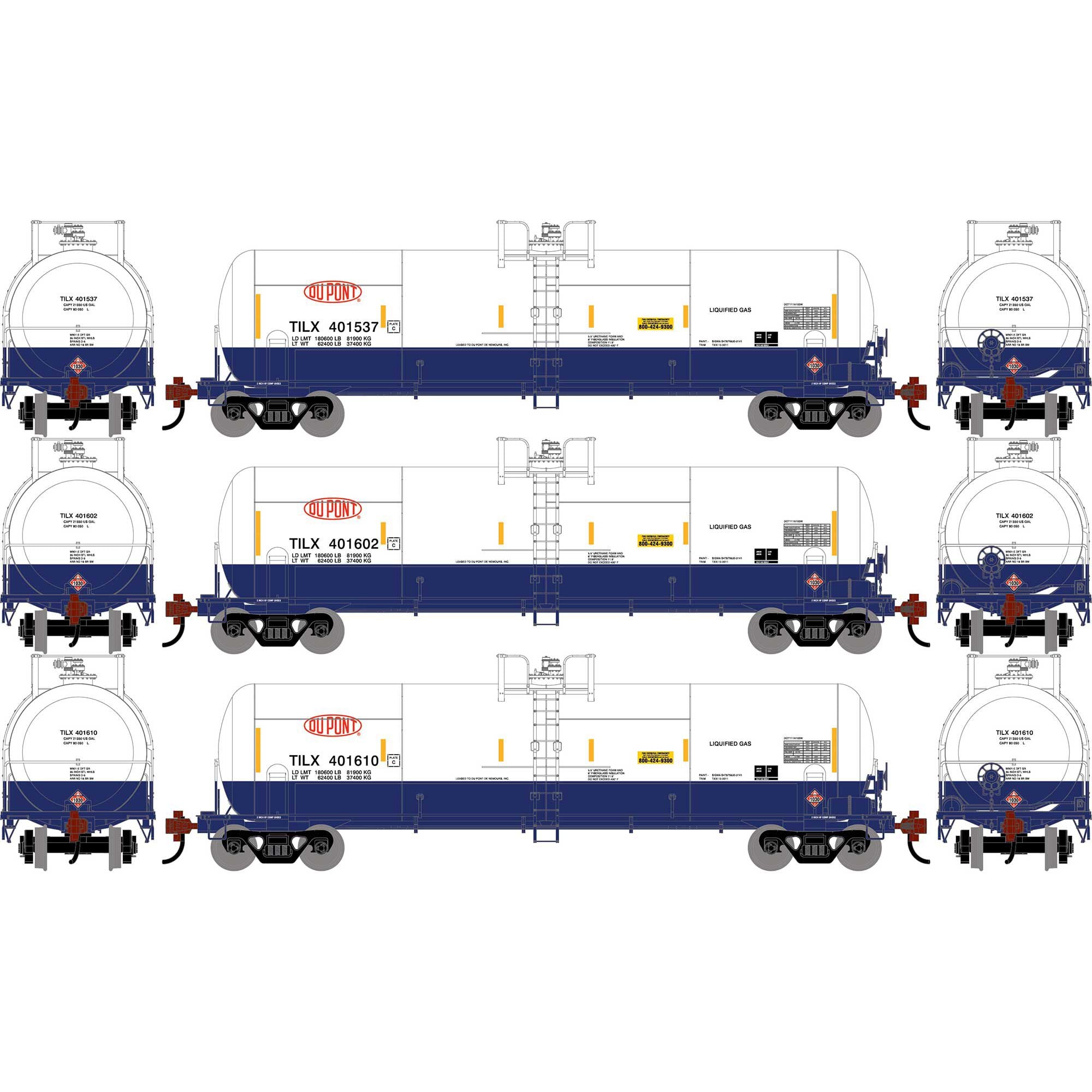 PREORDER Athearn HO 2773 20,900 Gallon Acid Tank Car, Trinity Industries Leasing #401537/401602/401610 (3-Pack)