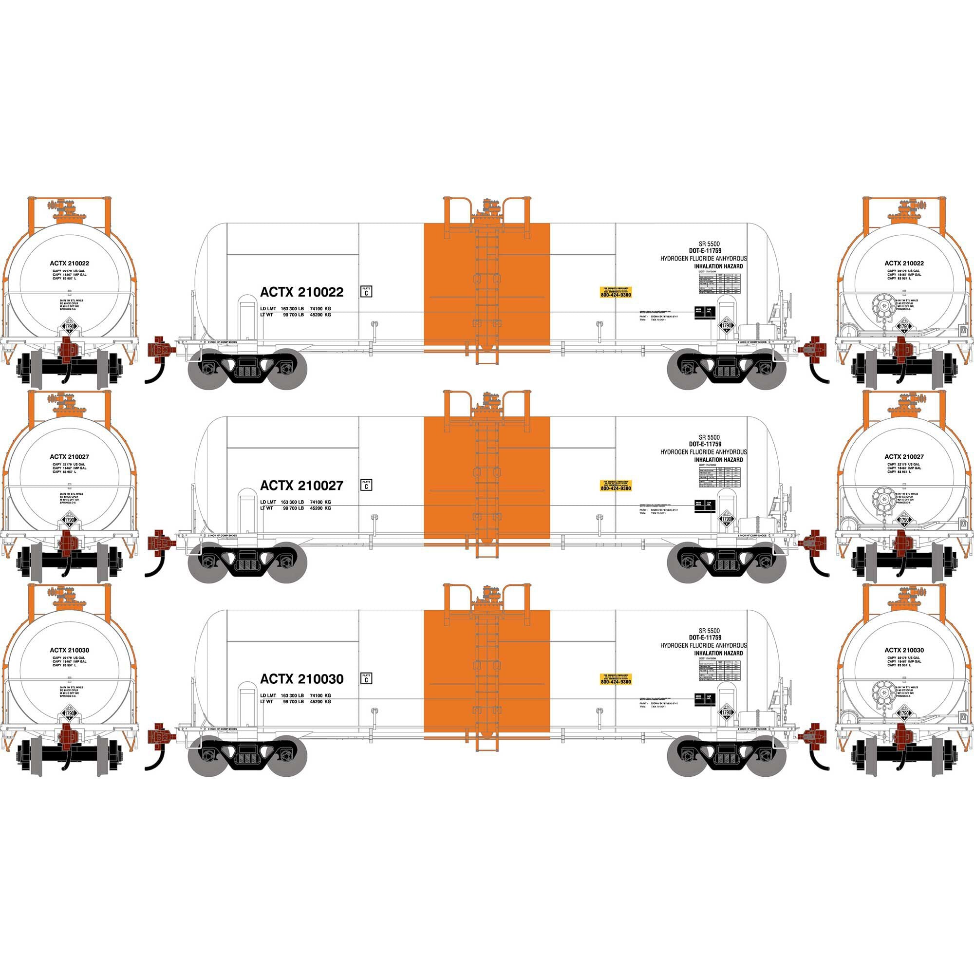 PREORDER Athearn HO 2776 20,900 Gallon Acid Tank Car, Honeywell International Incorporated #210022/210027/210030 (3-Pack)