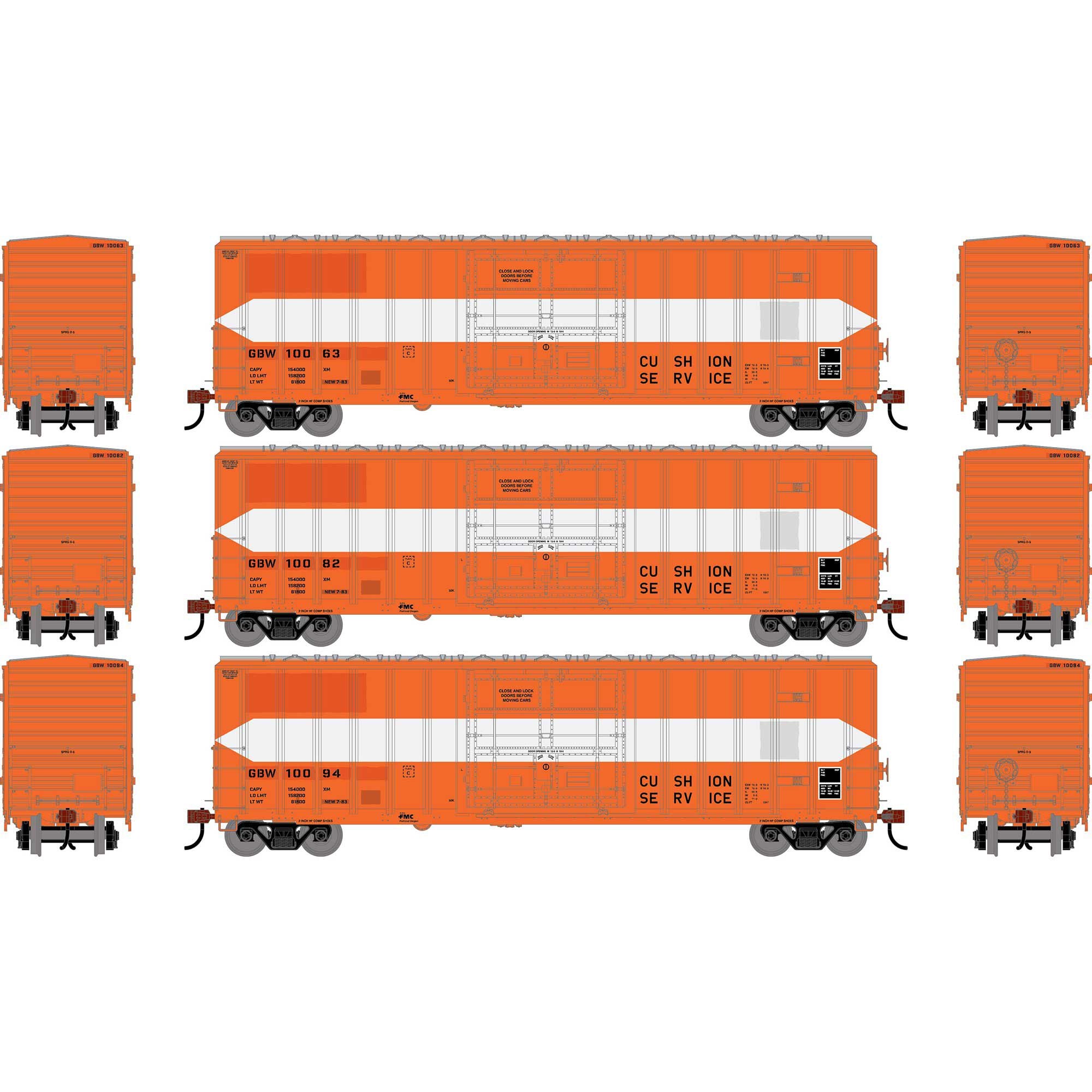 PREORDER Athearn HO 2782 50' FMC 5327 12' Plug Door Box Car, Green Bay & Western #10063/10082/10094 (3-Pack)