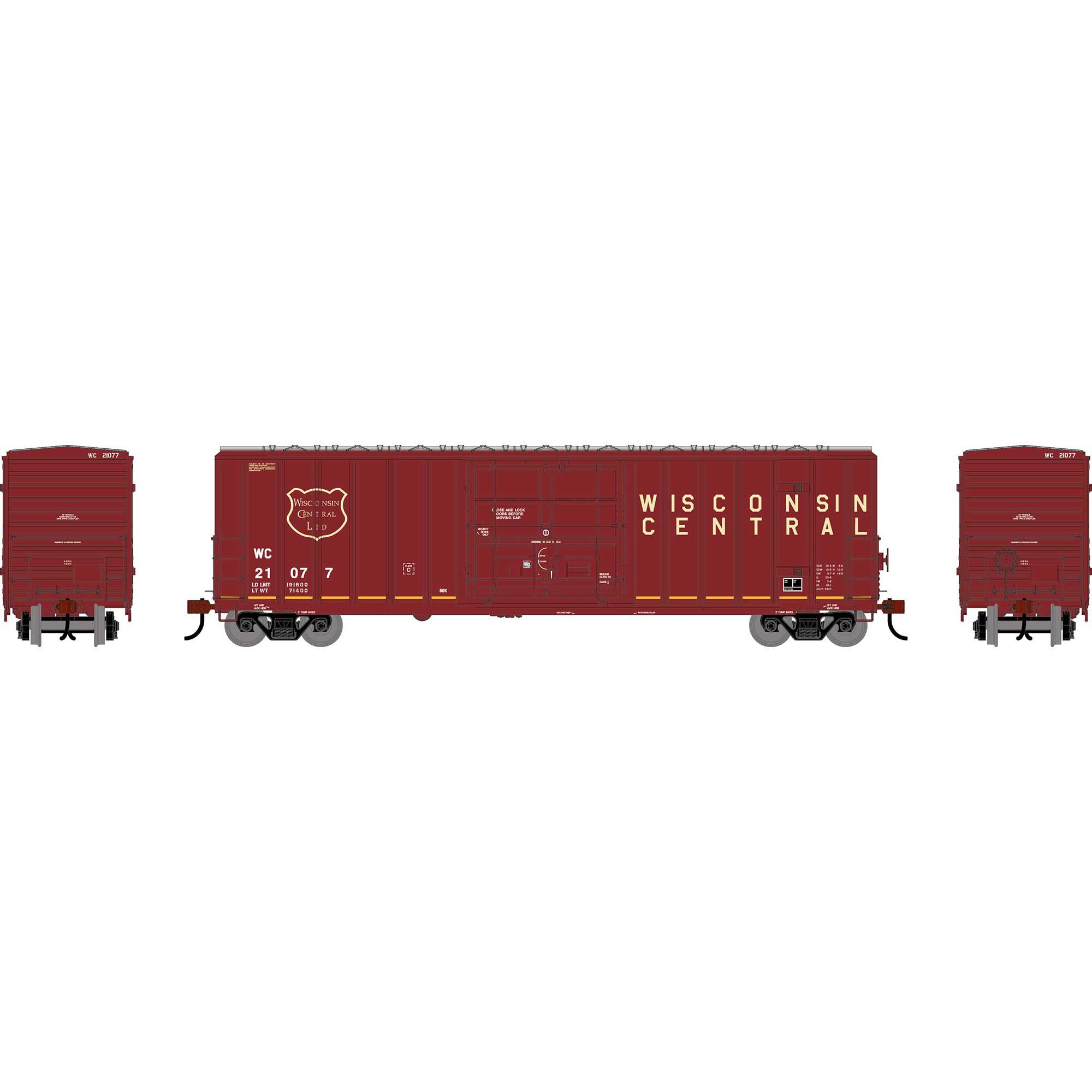 PREORDER Athearn HO 2787 50' FMC 5327 12' Plug Door Box Car, Wisconsin Central #21077