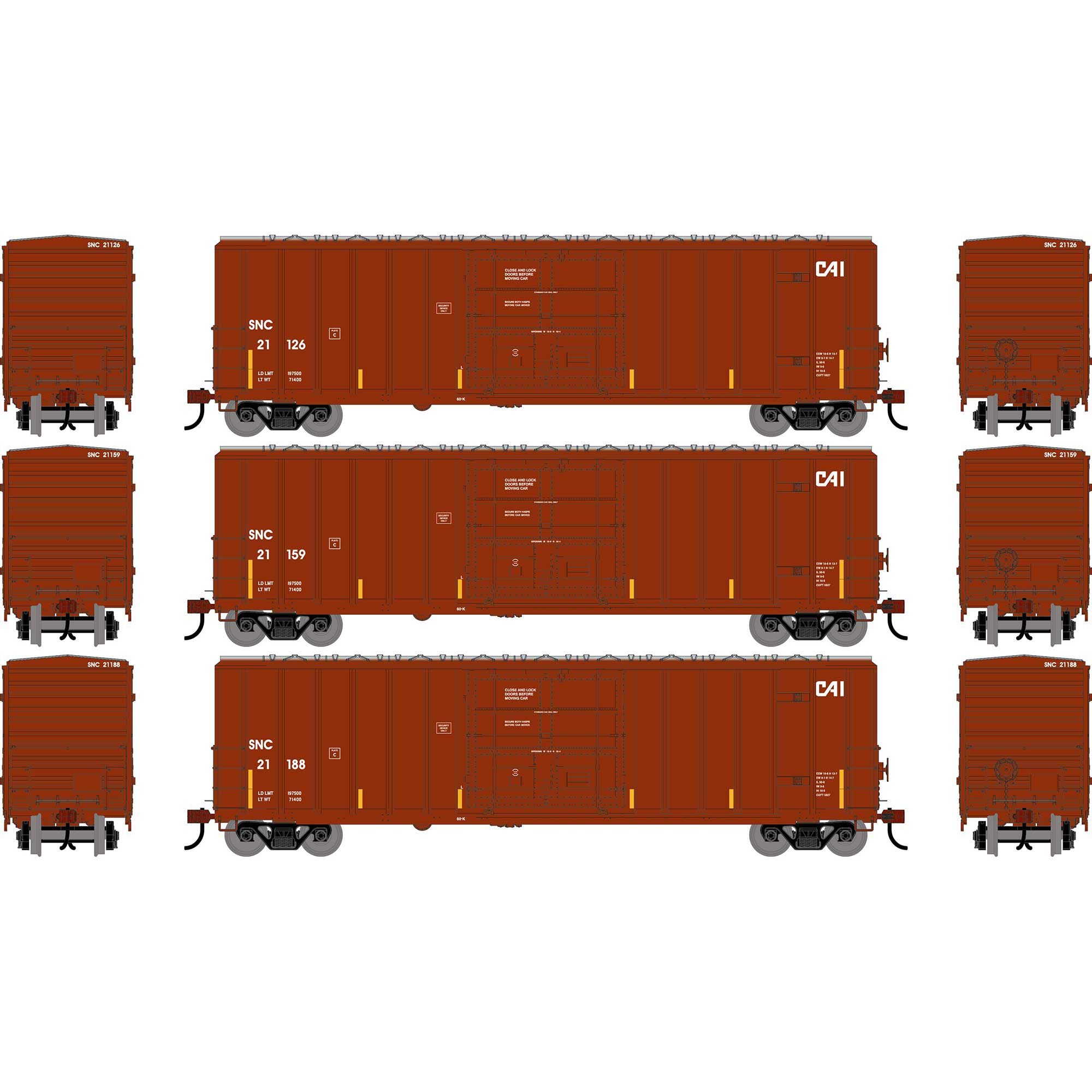 PREORDER Athearn HO 2791 50' FMC 5327 12' Plug Door Box Car, Saratoga & North Creek #21126/21159/21188 (3-Pack)