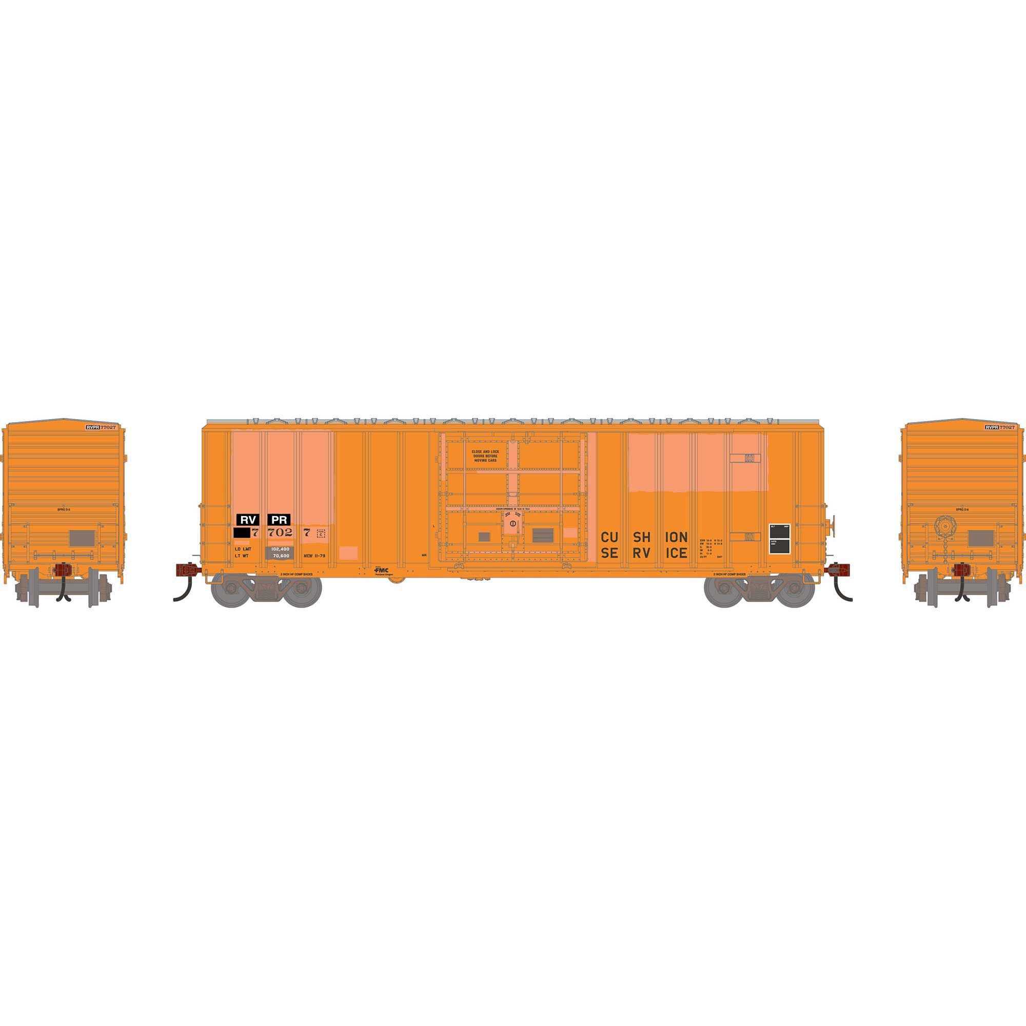 PREORDER Athearn HO 2793 50' FMC 5327 12' Plug Door Box Car, Riverport (Primed for Grime) #77027