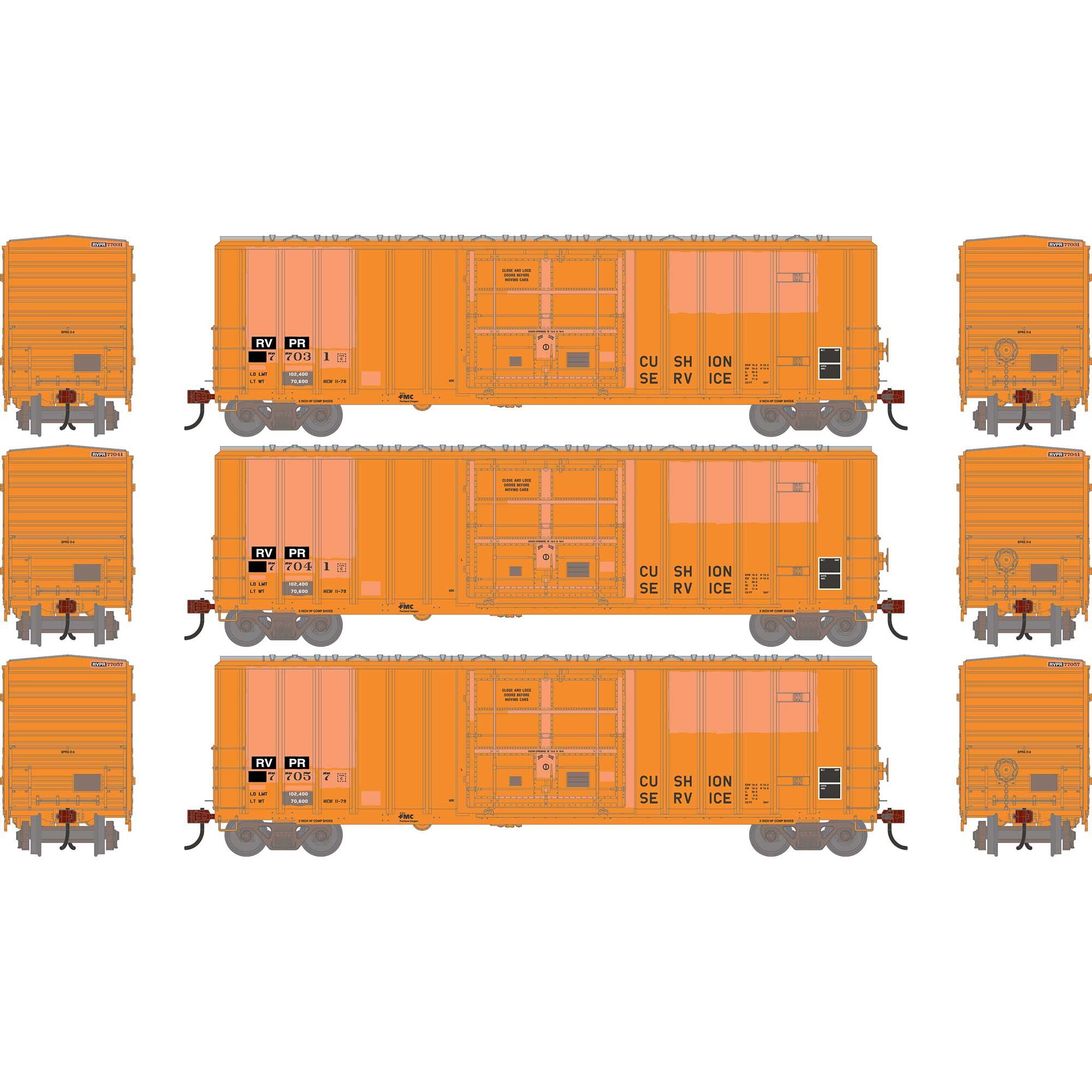 PREORDER Athearn HO 2794 50' FMC 5327 12' Plug Door Box Car, Riverport (Primed for Grime) #77031/77041/77057 (3-Pack)