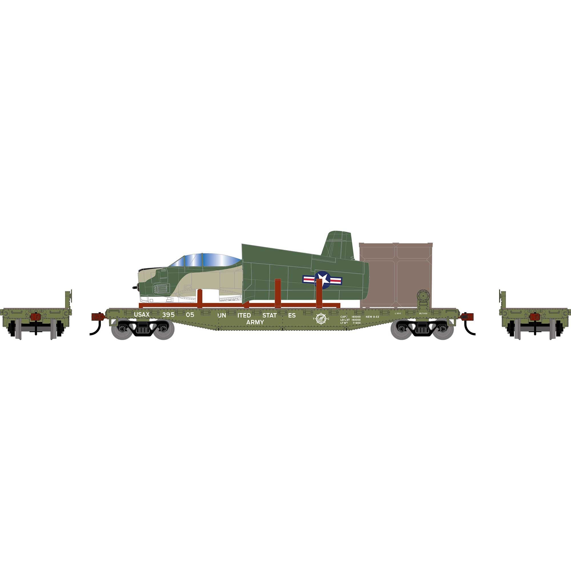 PREORDER Athearn HO 2795 50' Flat Car with T-28B Trojan Airplane, US Army with Camouflage Plane #39505