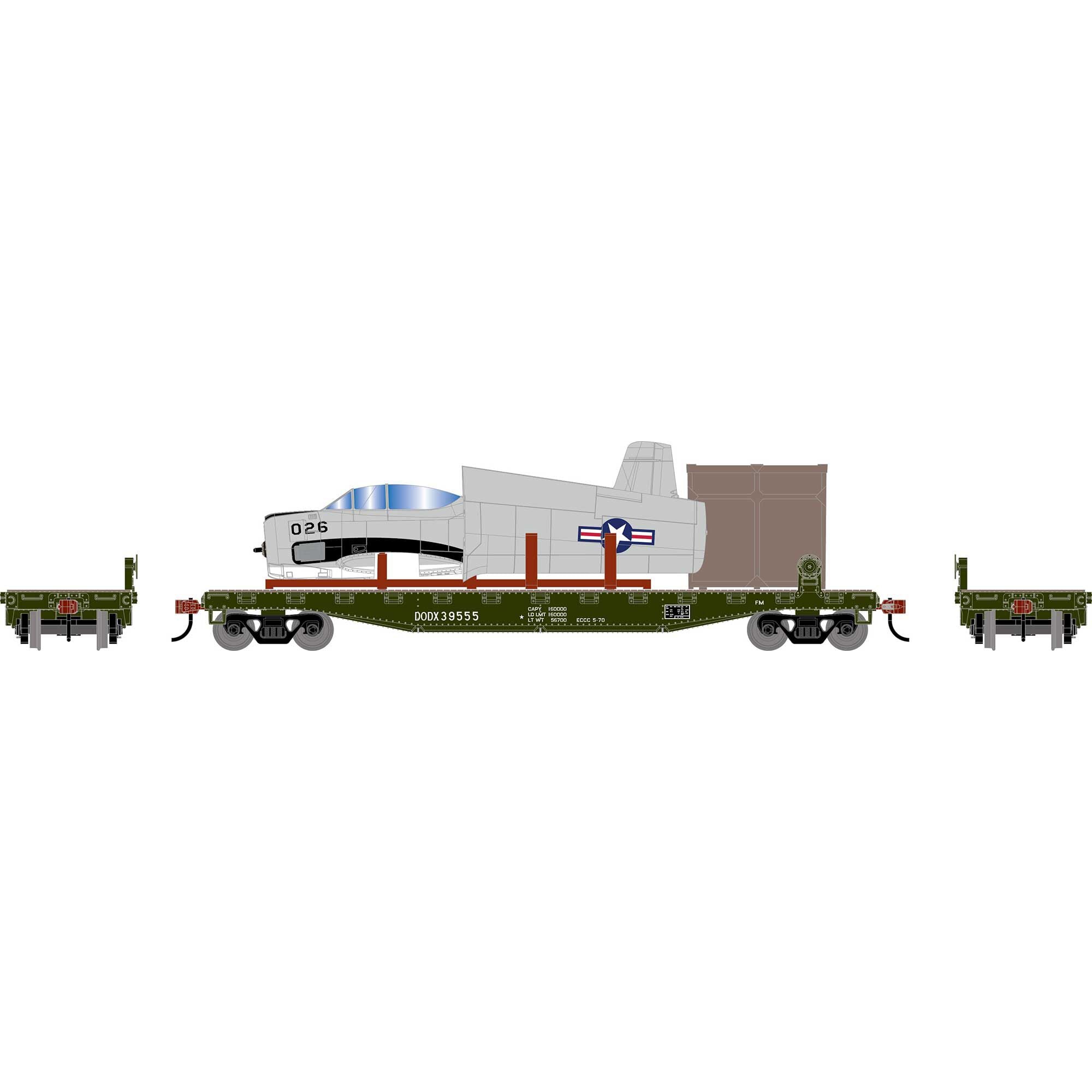 PREORDER Athearn HO 2798 50' Flat Car with T-28B Trojan Airplane, US DoD with USMC Plane #39555