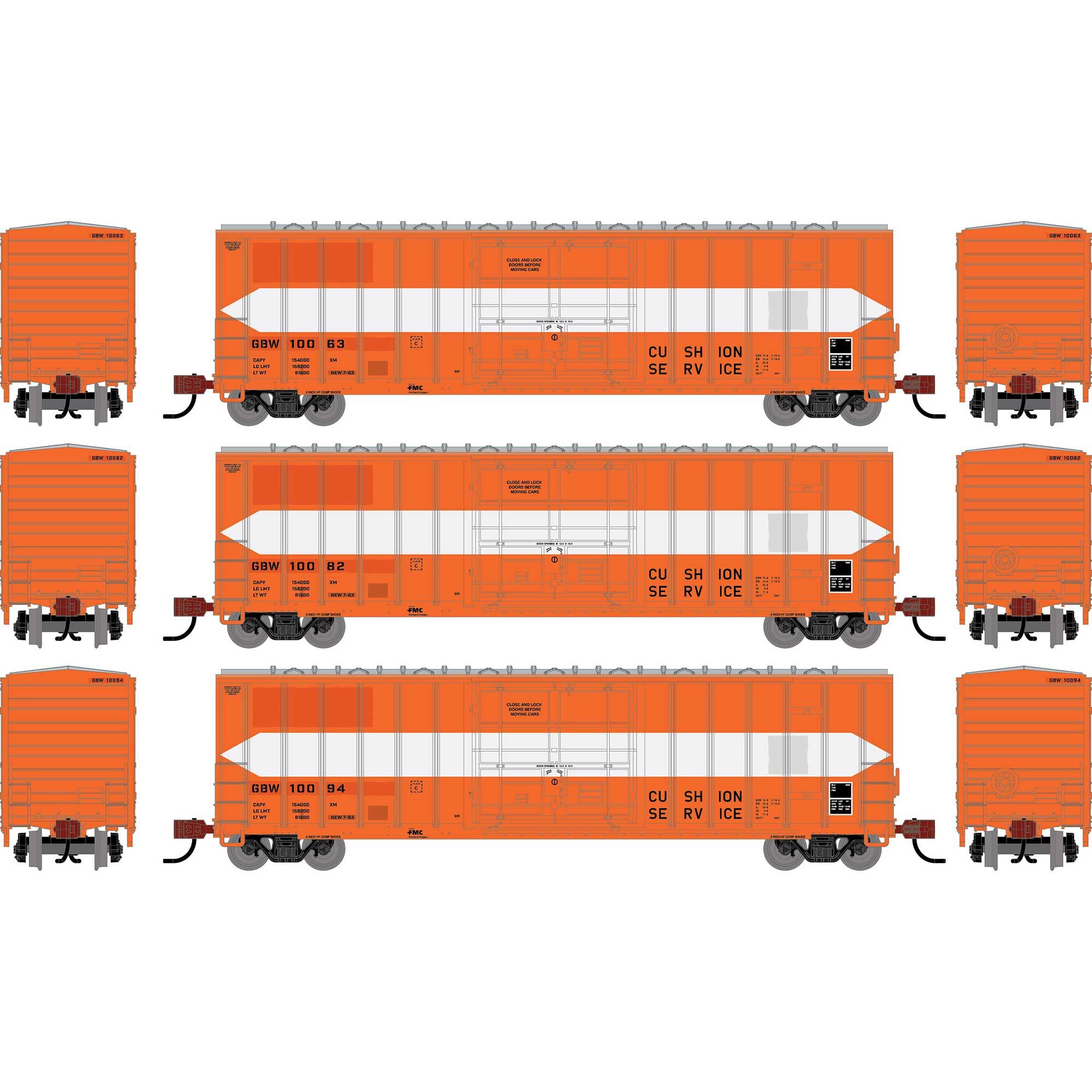 PREORDER Athearn N 2807 50' FMC 5327 12' Plug Door Box Car, Green Bay & Western #10063/10082/10094 (3-Pack)
