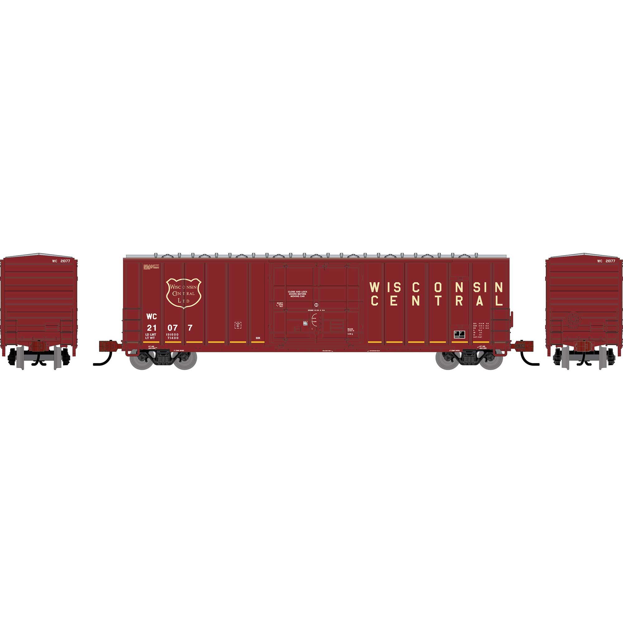 PREORDER Athearn N 2812 50' FMC 5327 12' Plug Door Box Car, Wisconsin Central #21077