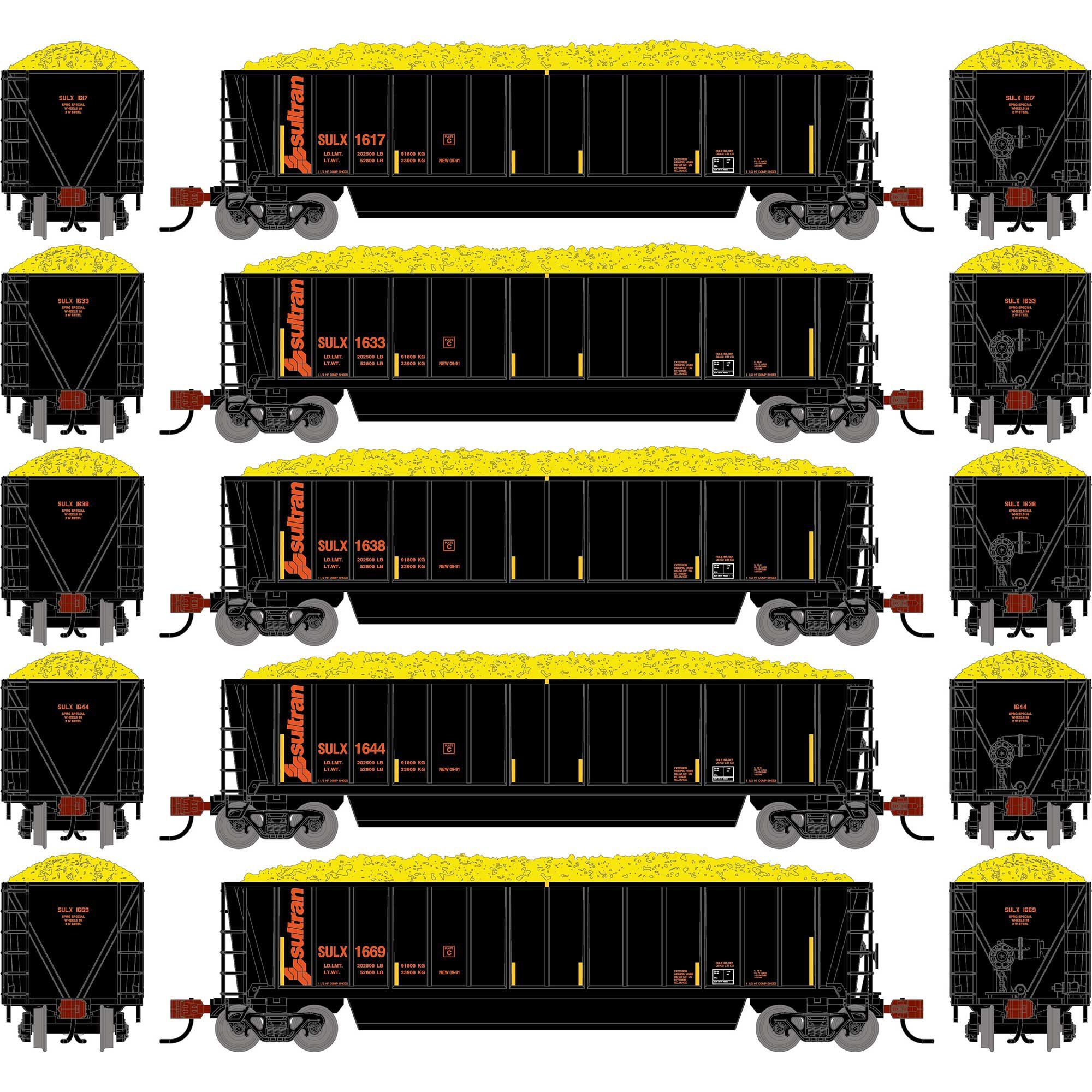 PREORDER Athearn N 2829 Berwick Bathtub Gondola with Standard Sides & Load, Sultran #1617/1633/1638/1644/1669 (5-Pack)
