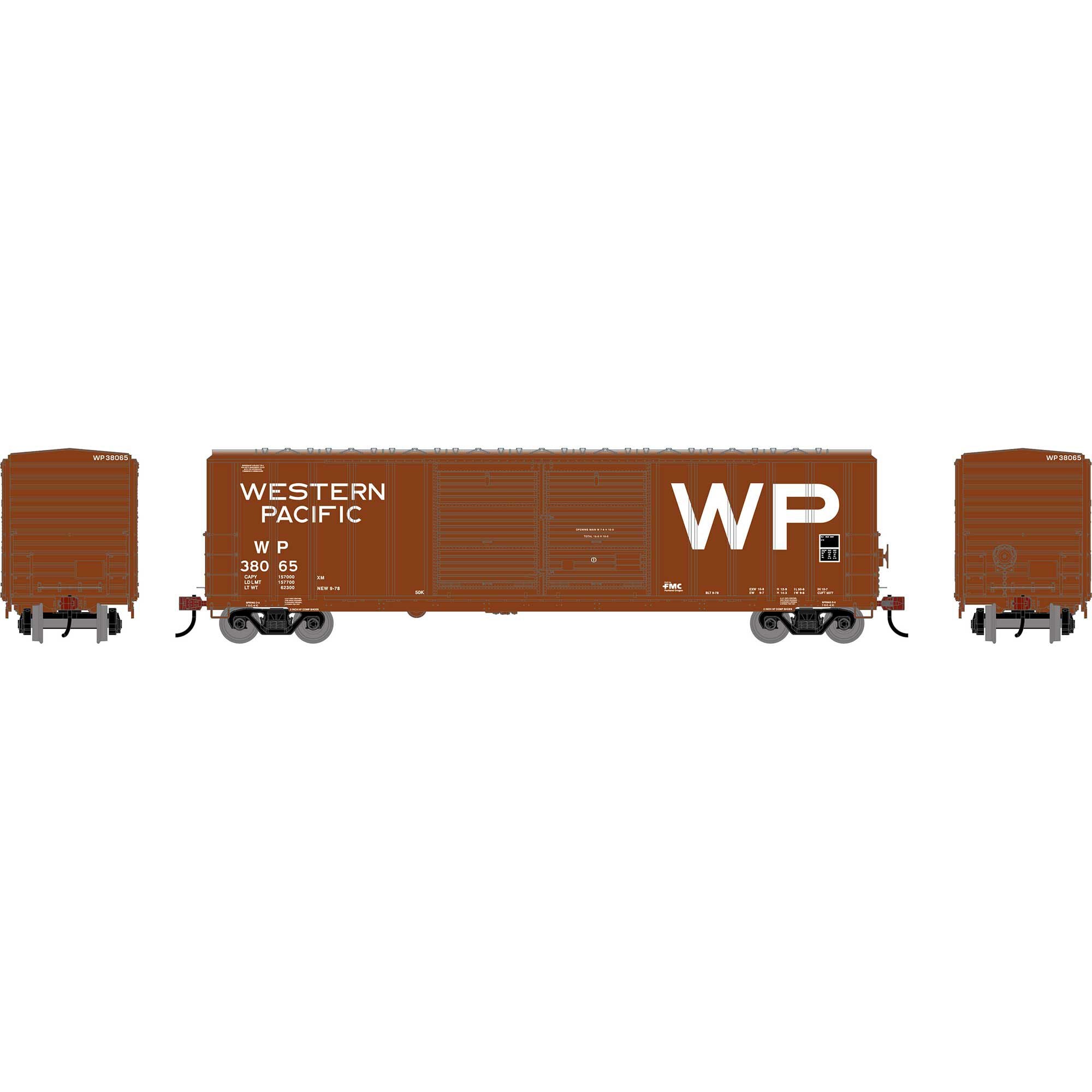 PREORDER Athearn HO 2913 50' FMC 5077 Centered Double Door Box Car, Western Pacific #38065