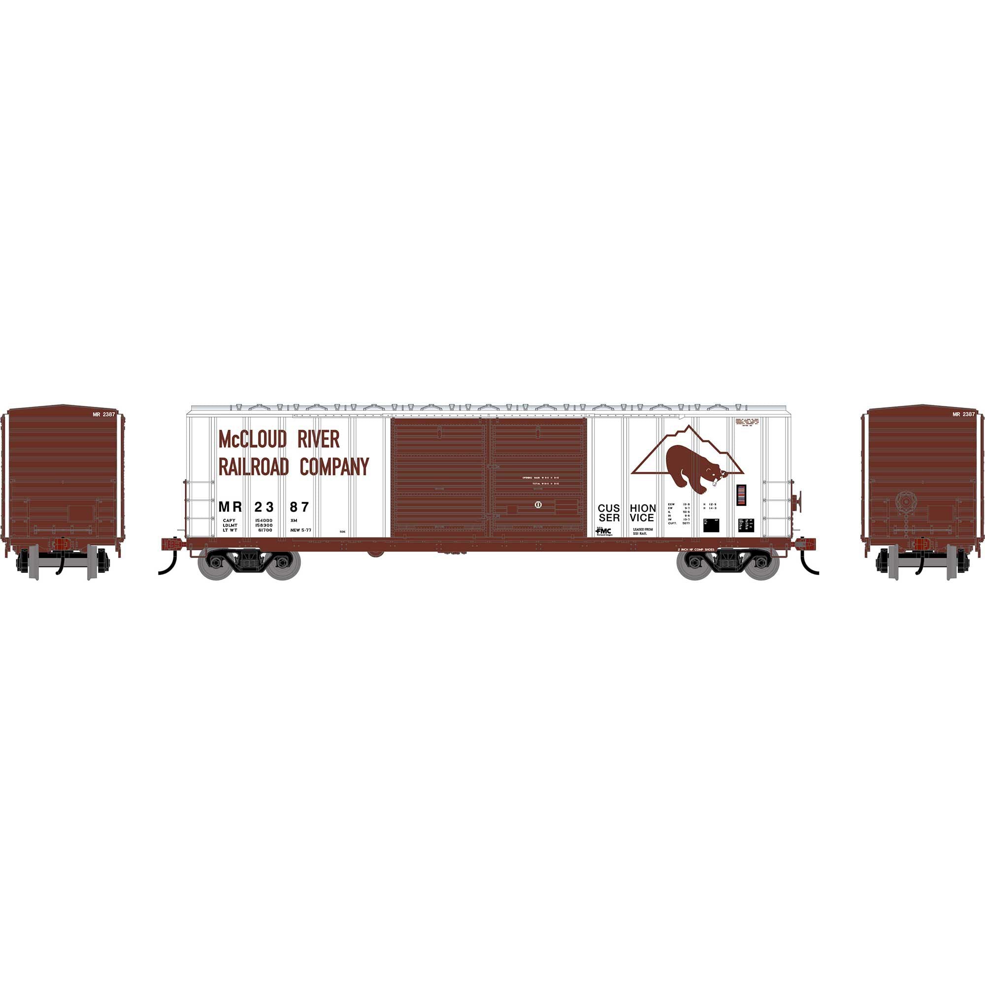 PREORDER Athearn HO 2918 50' FMC 5077 Centered Double Door Box Car, Montana Rail Link #2387