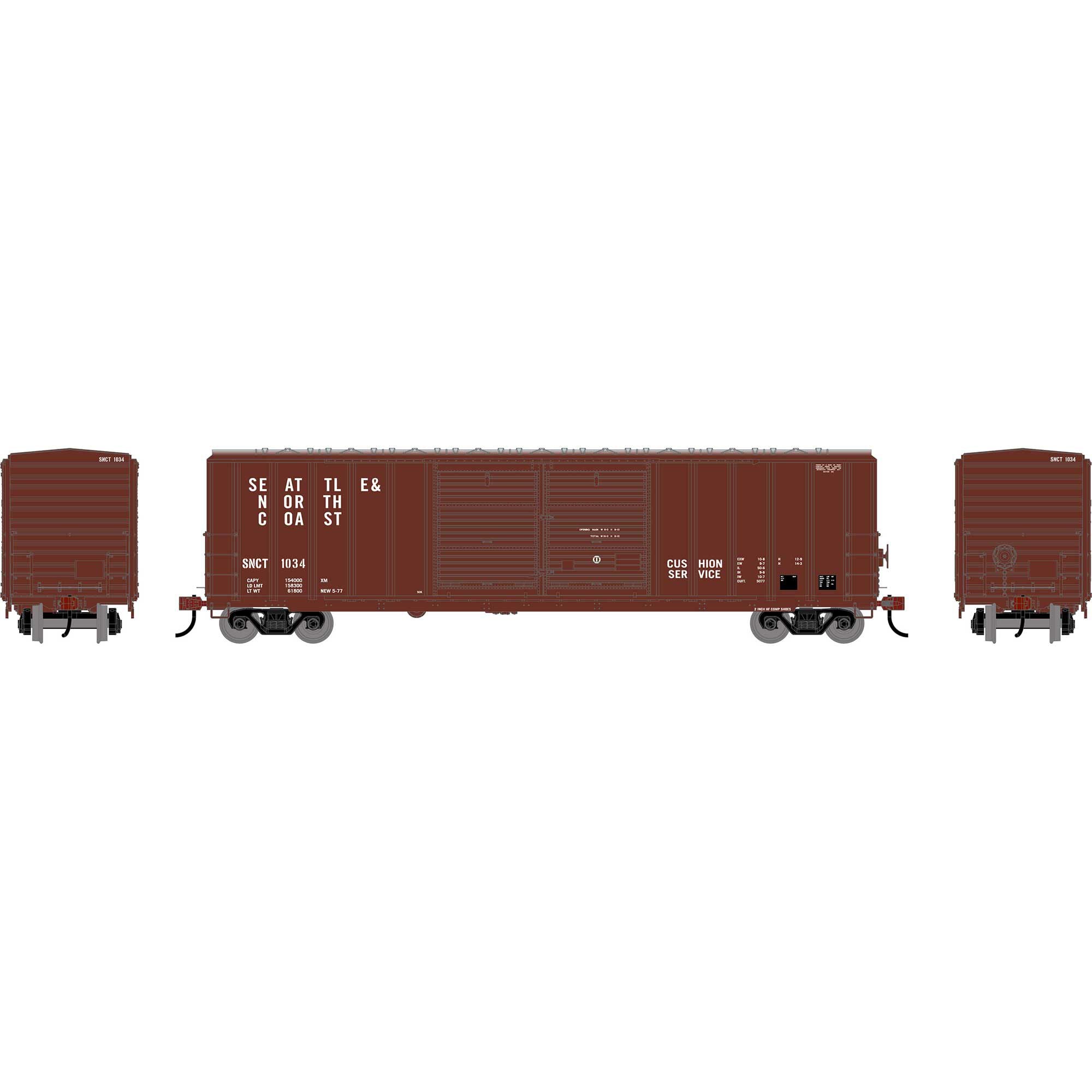 PREORDER Athearn HO 2922 50' FMC 5077 Centered Double Door Box Car, Seattle & North Coast #1034