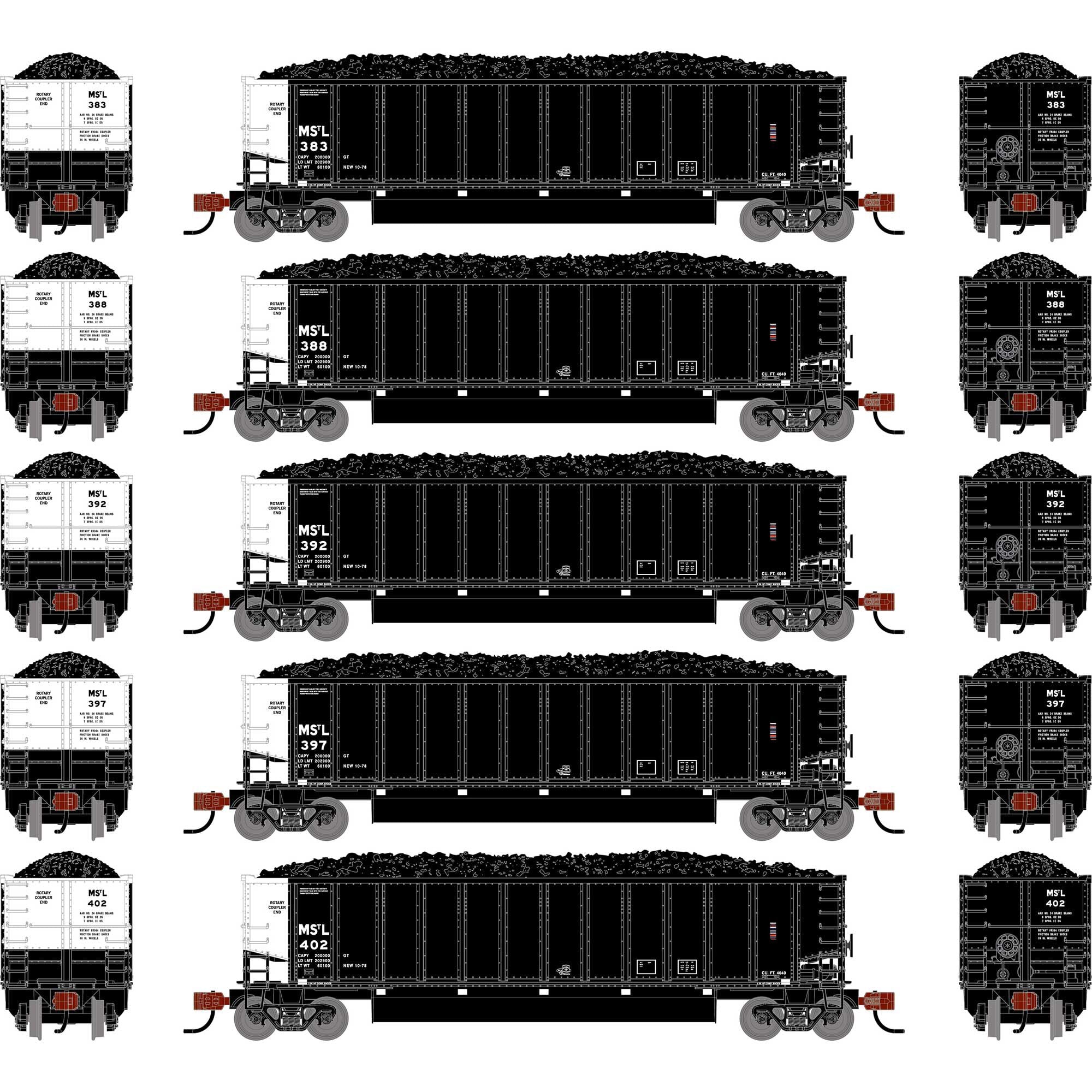 PREORDER Athearn N 2930 Bethgon Coalporter with Coal Load, Minneapolis & St. Louis #383/388/392/397/402 (5-Pack)