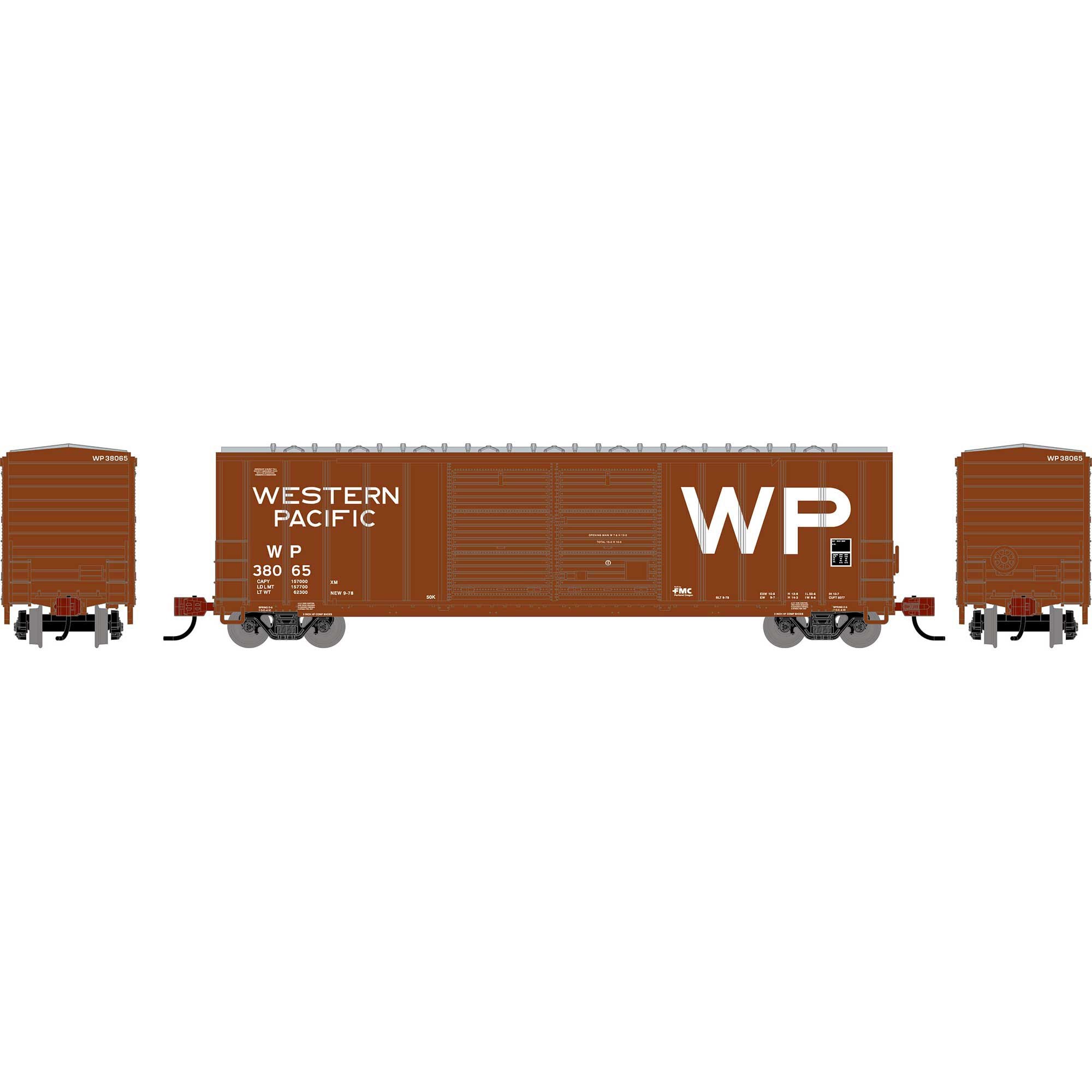 PREORDER Athearn N 2936 50' FMC Centered Double Door Box Car, Western Pacific #38065