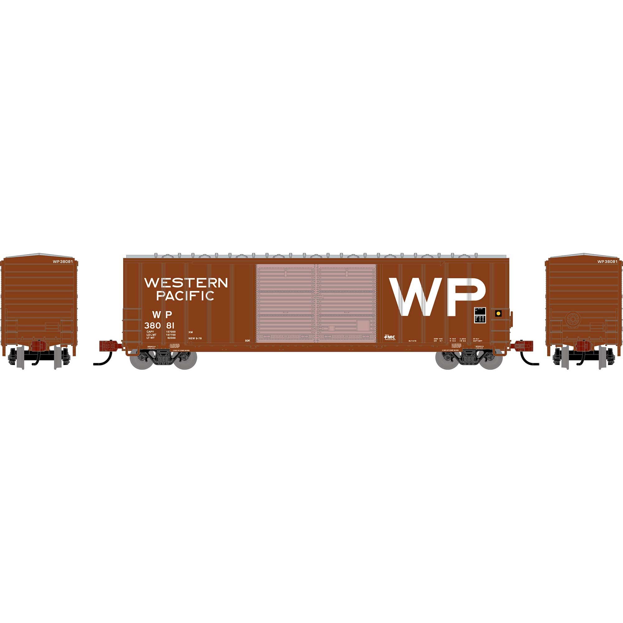 PREORDER Athearn N 2938 50' FMC Centered Double Door Box Car, Western Pacific #38081