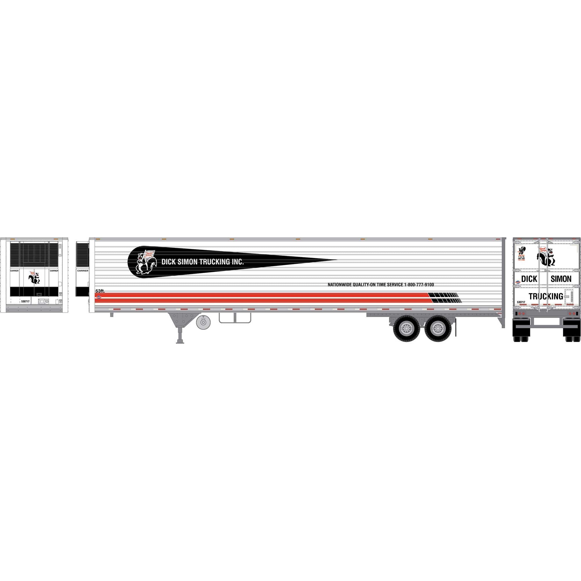 PREORDER Athearn HO 3000 53' Utility Reefer Trailer, Dick Simon Trucking #530717
