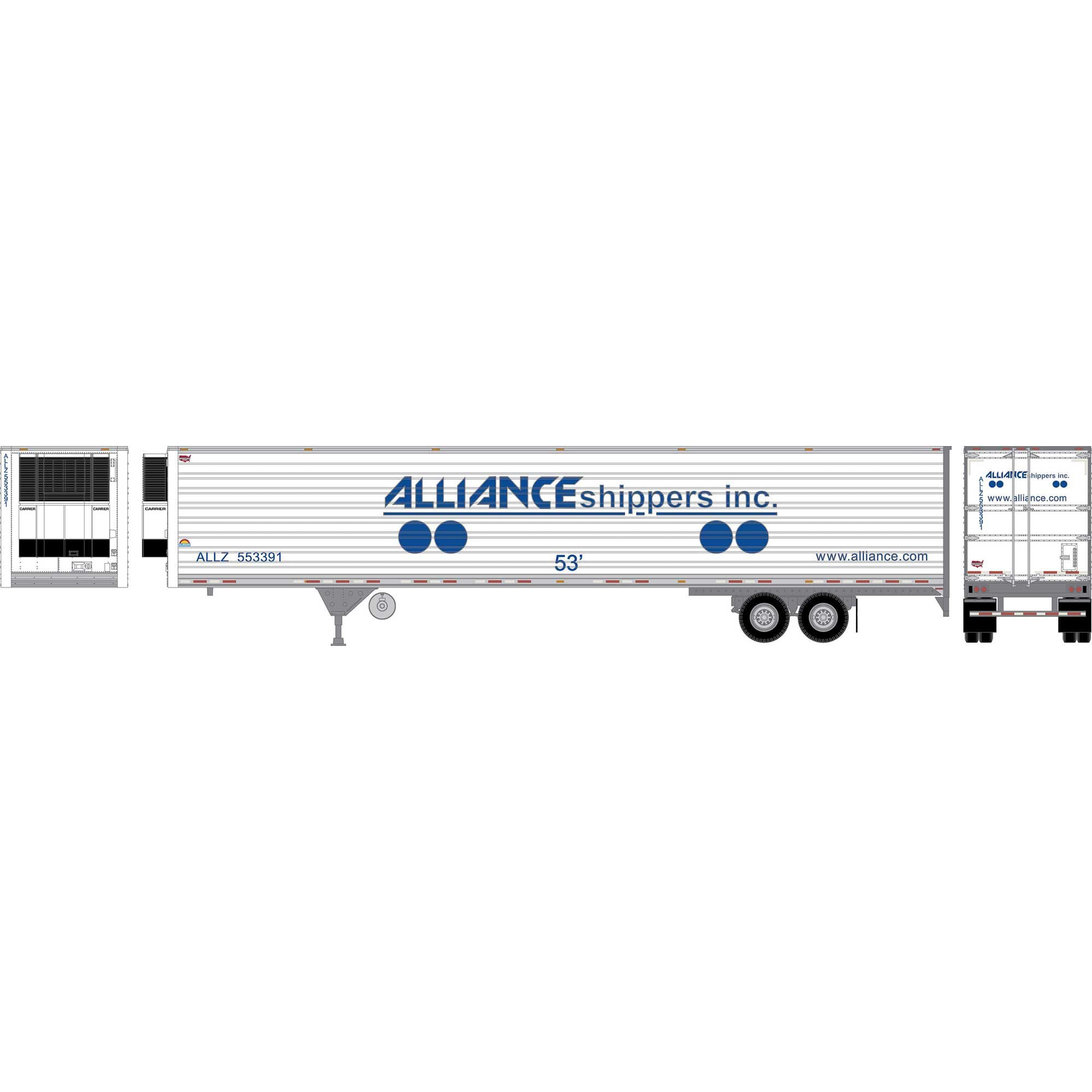 PREORDER Athearn HO 3002 53' Utility Reefer Trailer, Alliance #553391