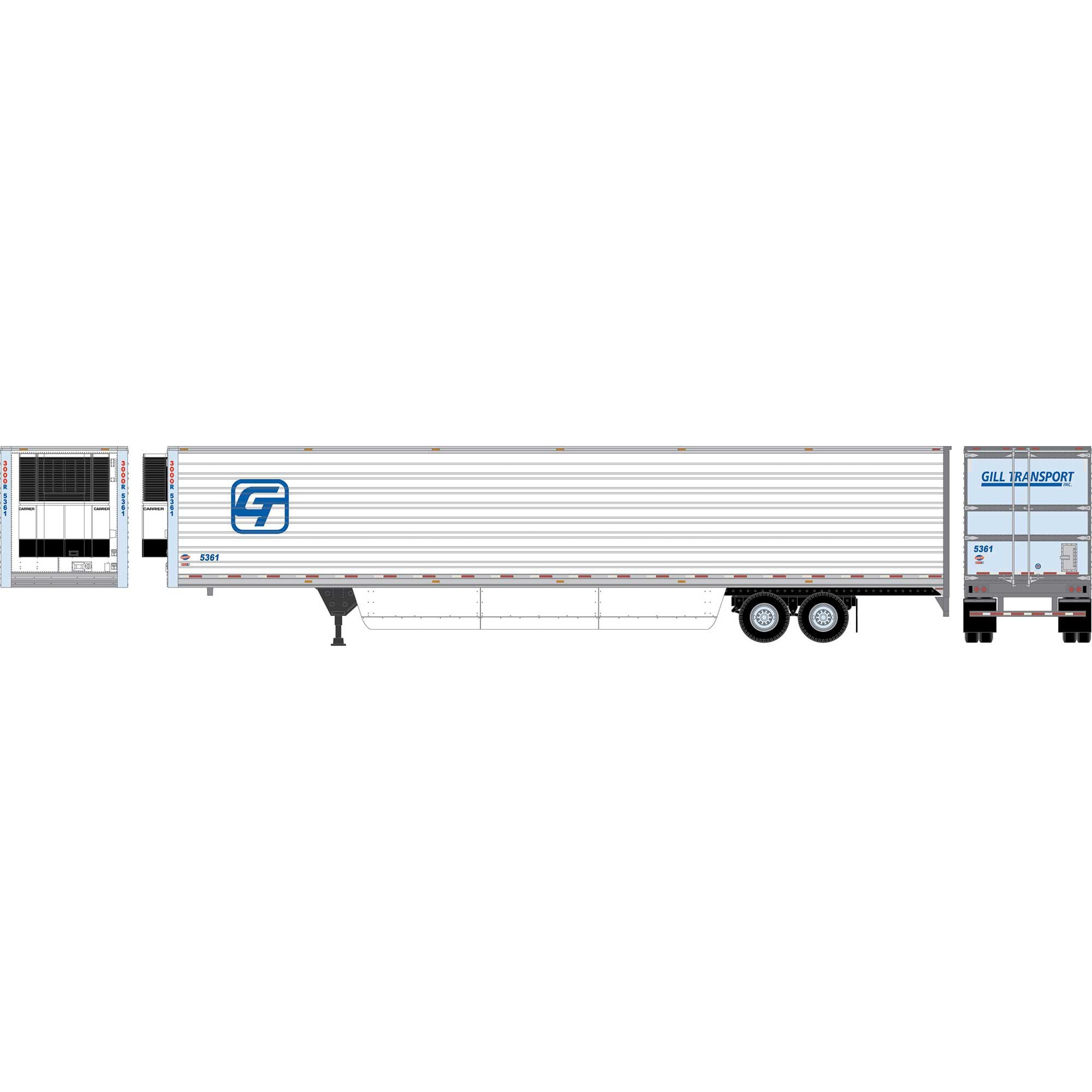 PREORDER Athearn HO 3004 53' Utility Reefer Trailer, Gill Transport #5361