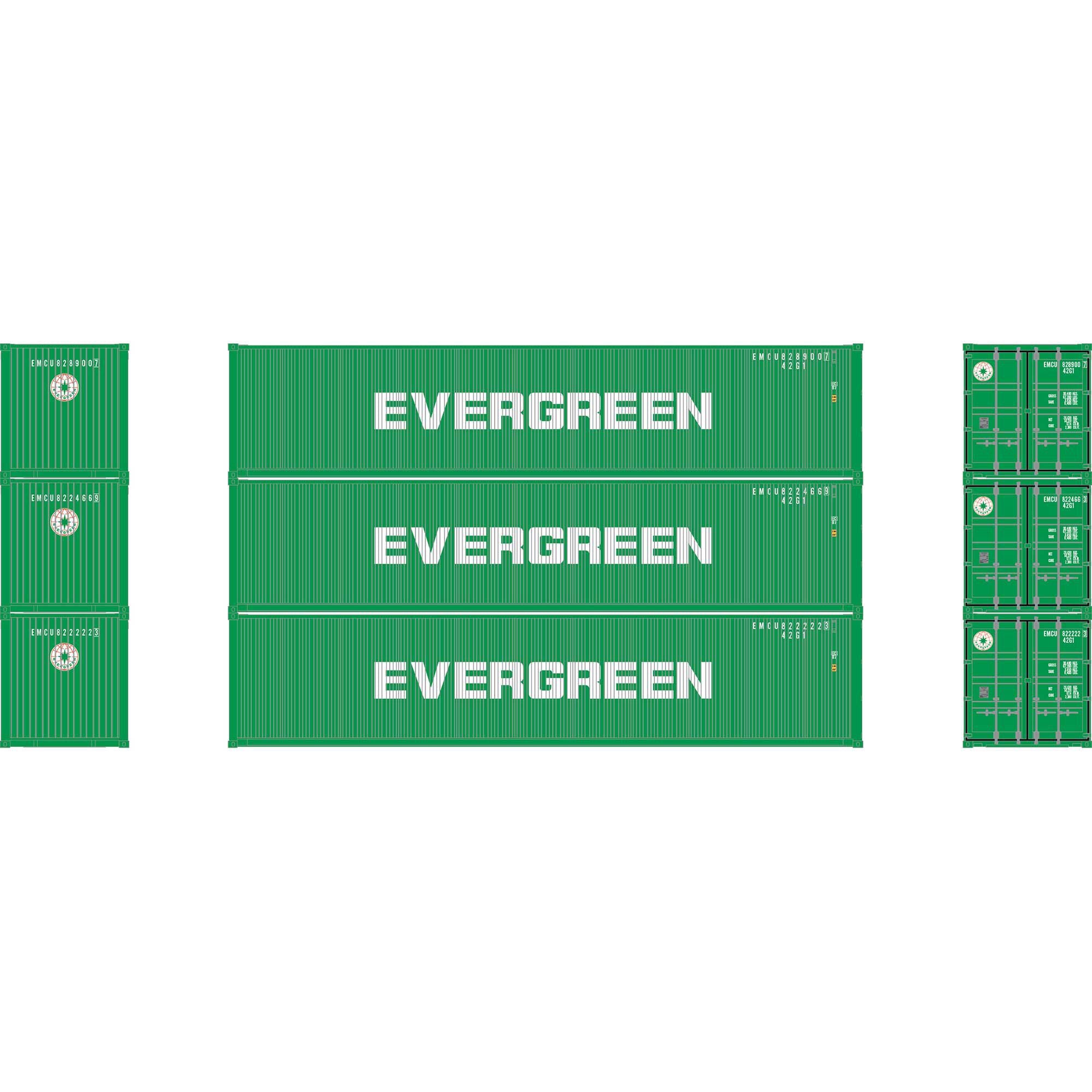 PREORDER Athearn HO 3017 40' Corrugated Low-Cube Container, Evergreen #822222 3/822466 9/828900 7 (3-Pack)