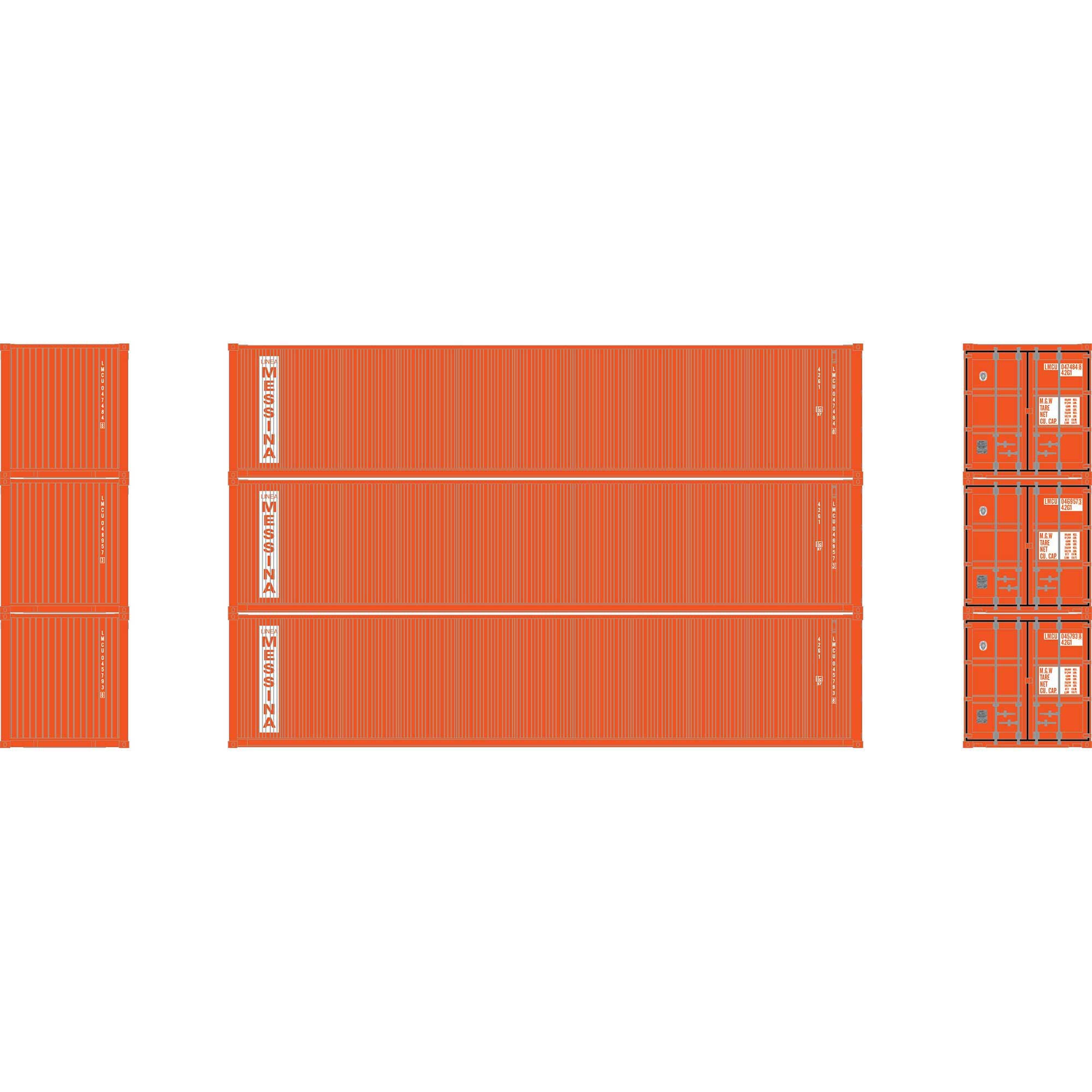 PREORDER Athearn HO 3019 40' Corrugated Low-Cube Container, Messina Line #045793 8/046957 3/047484 8 (3-Pack)