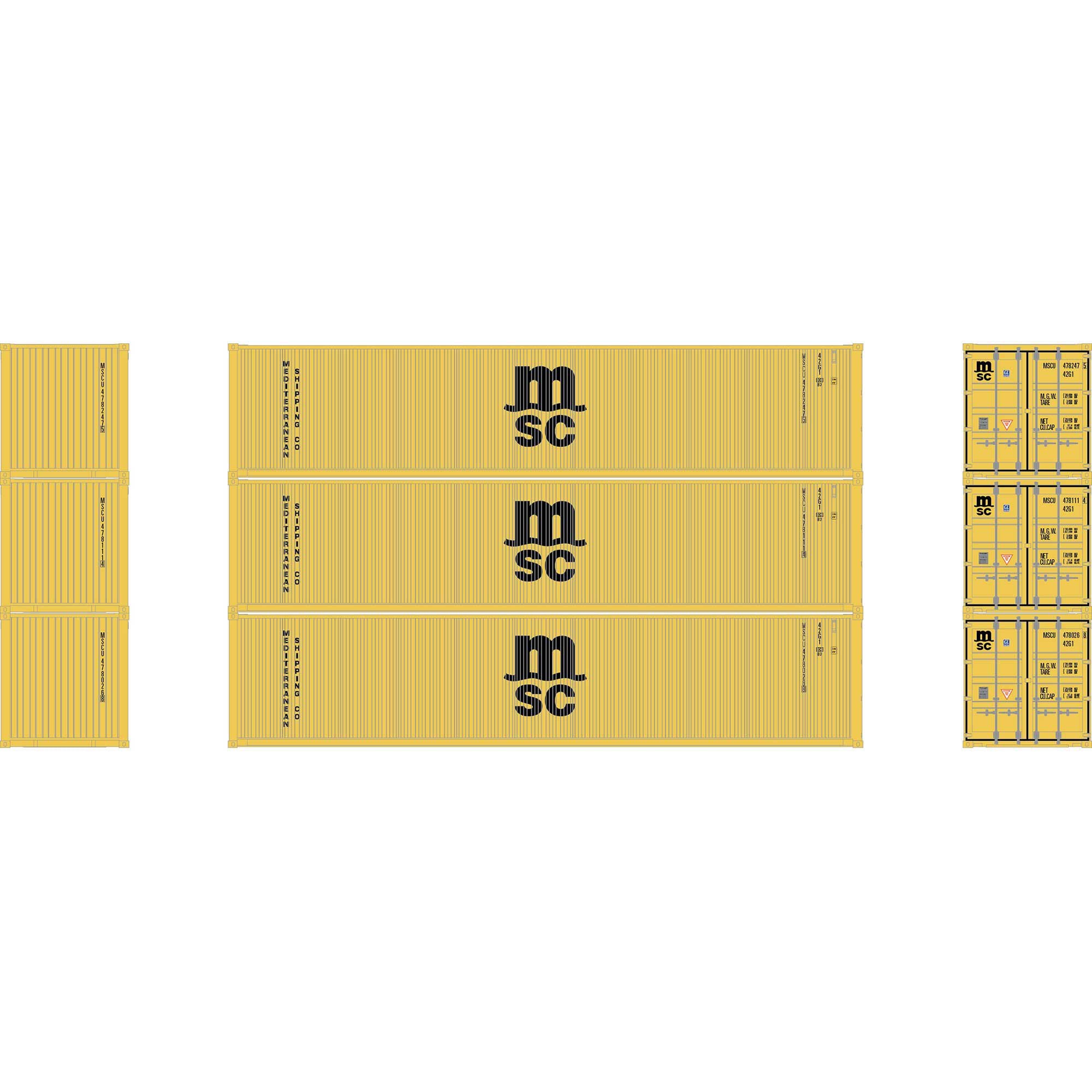 PREORDER Athearn HO 3020 40' Corrugated Low-Cube Container, Mediterranean Shipping #478026 8/478111 4/478247 5 (3-Pack)